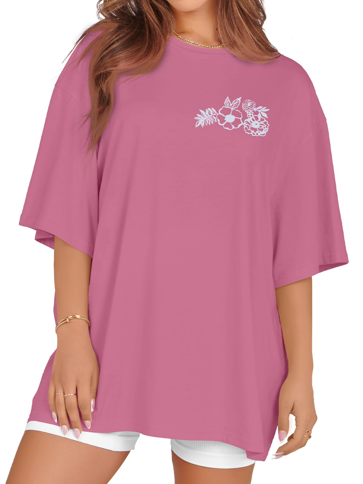 rosemia Oversized Tshirts for Women Summer Short Sleeve Round Neck Graphic Tee Shirt