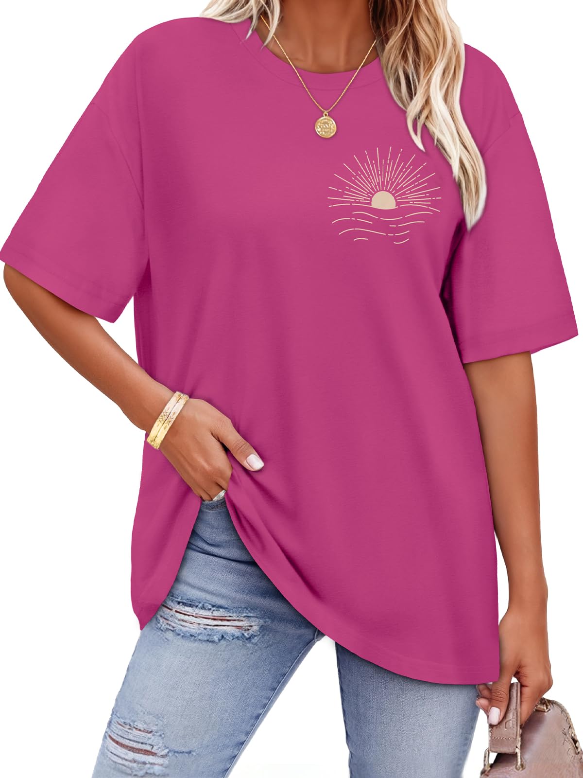 ADOREJOY Oversized Tshirts for Women Crewneck Summer Graphic Tees Short Sleeve Loose Basic Tops 2026