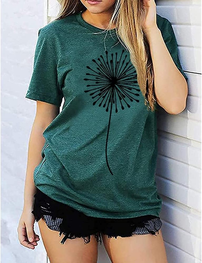 Womens Dandelion T Shirts Sunflower Graphic Casual Tees Short Sleeve Tops