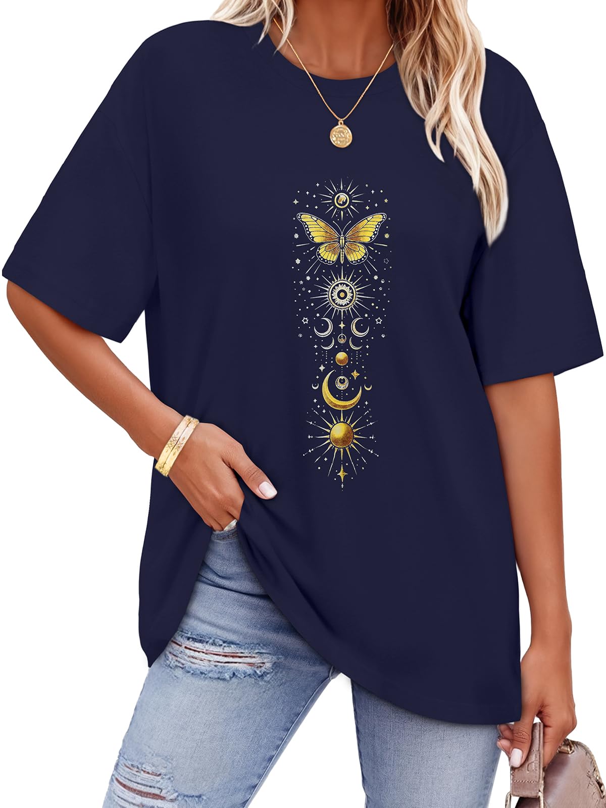 ADOREJOY Oversized Tshirts for Women Crewneck Summer Graphic Tees Short Sleeve Loose Basic Tops 2026