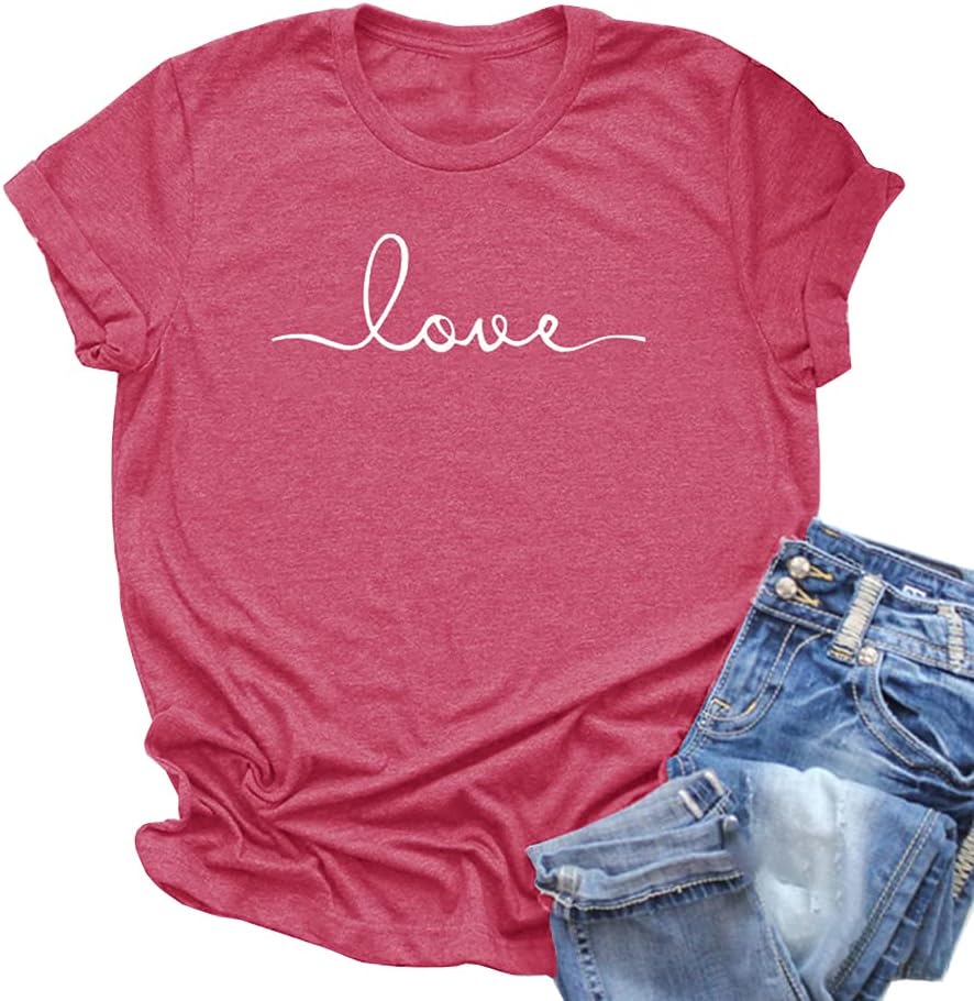 NIUBIA Women's T-Shirt Graphic Tees Love Printed Casual Short Sleeve Tops Summer Loose Fitted Top