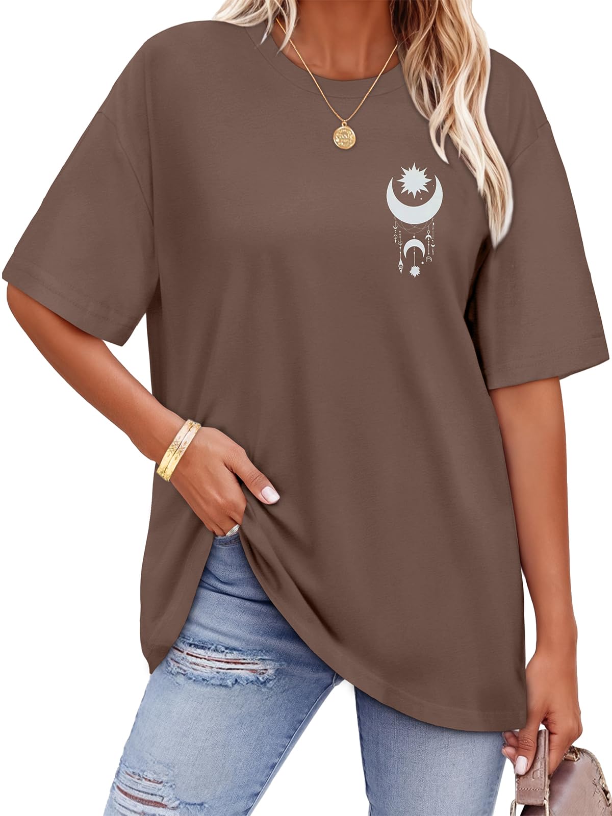 ADOREJOY Oversized Tshirts for Women Crewneck Summer Graphic Tees Short Sleeve Loose Basic Tops 2026