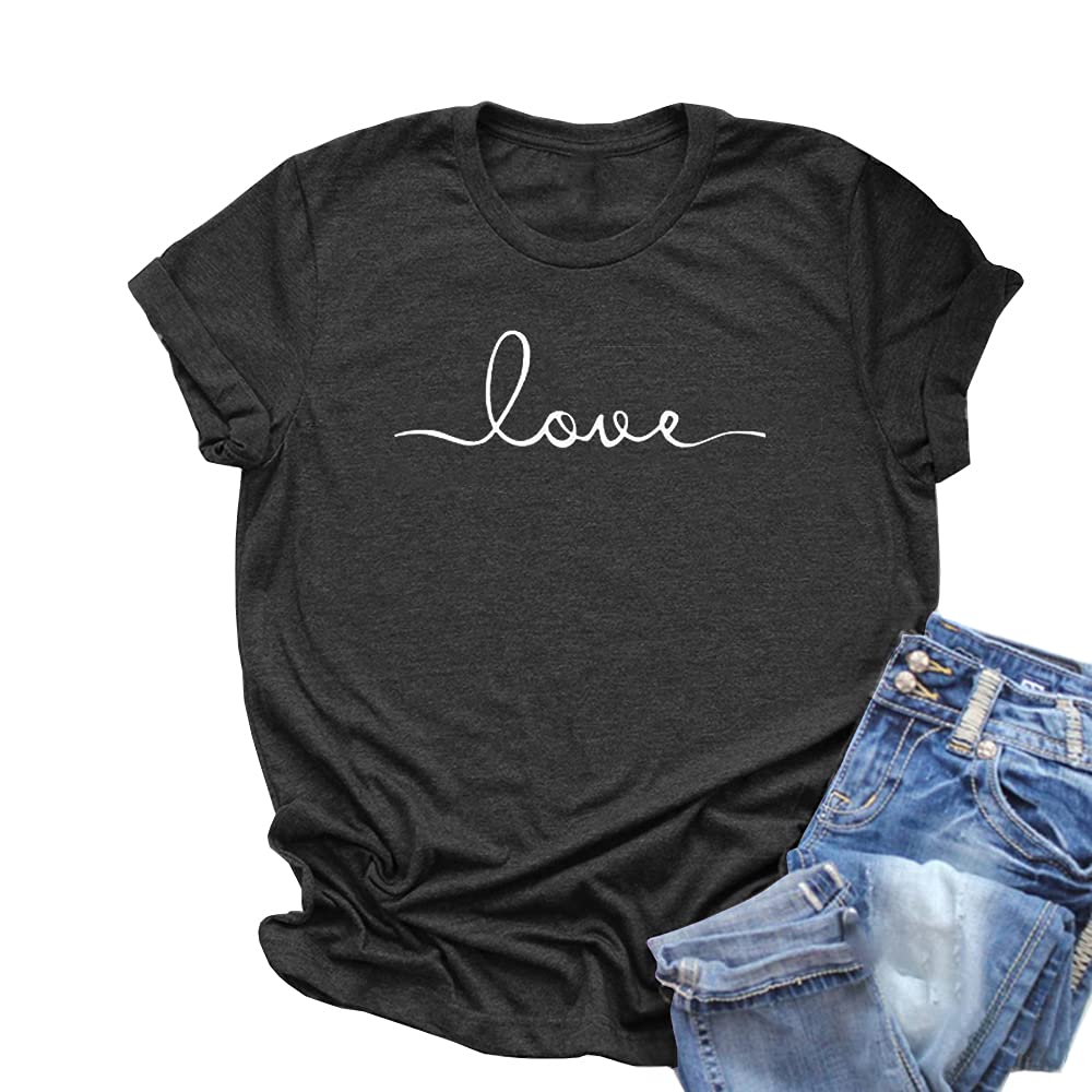 NIUBIA Women's T-Shirt Graphic Tees Love Printed Casual Short Sleeve Tops Summer Loose Fitted Top