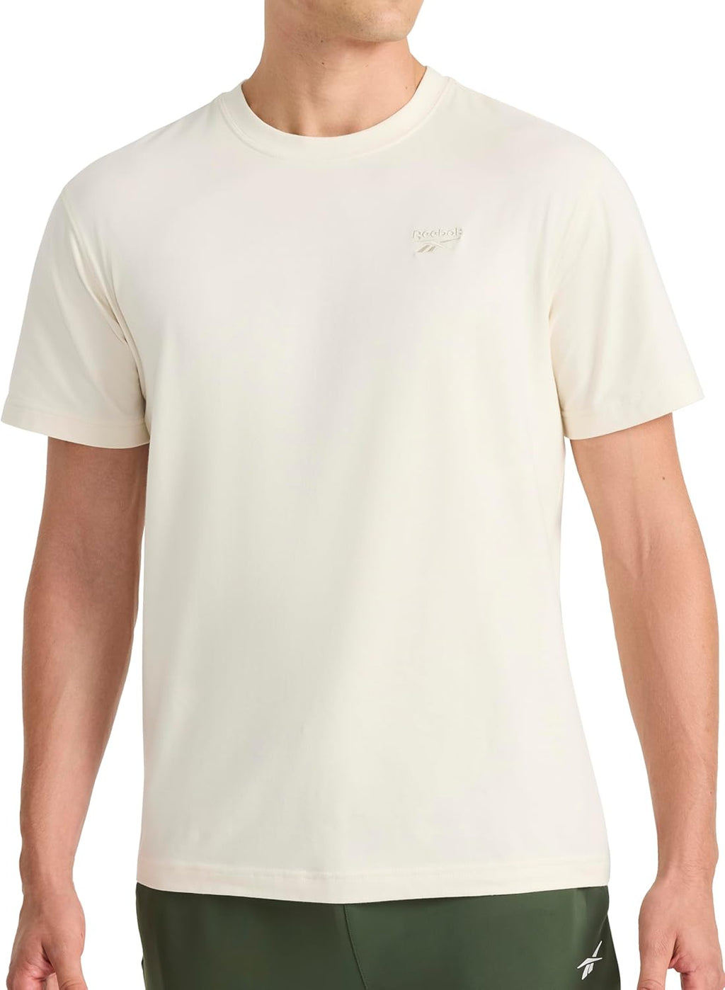 Reebok Men's Short Sleeve Crewneck Embroidered T-Shirt, Standard Fit, Lightweight Stretch Cotton Fabric