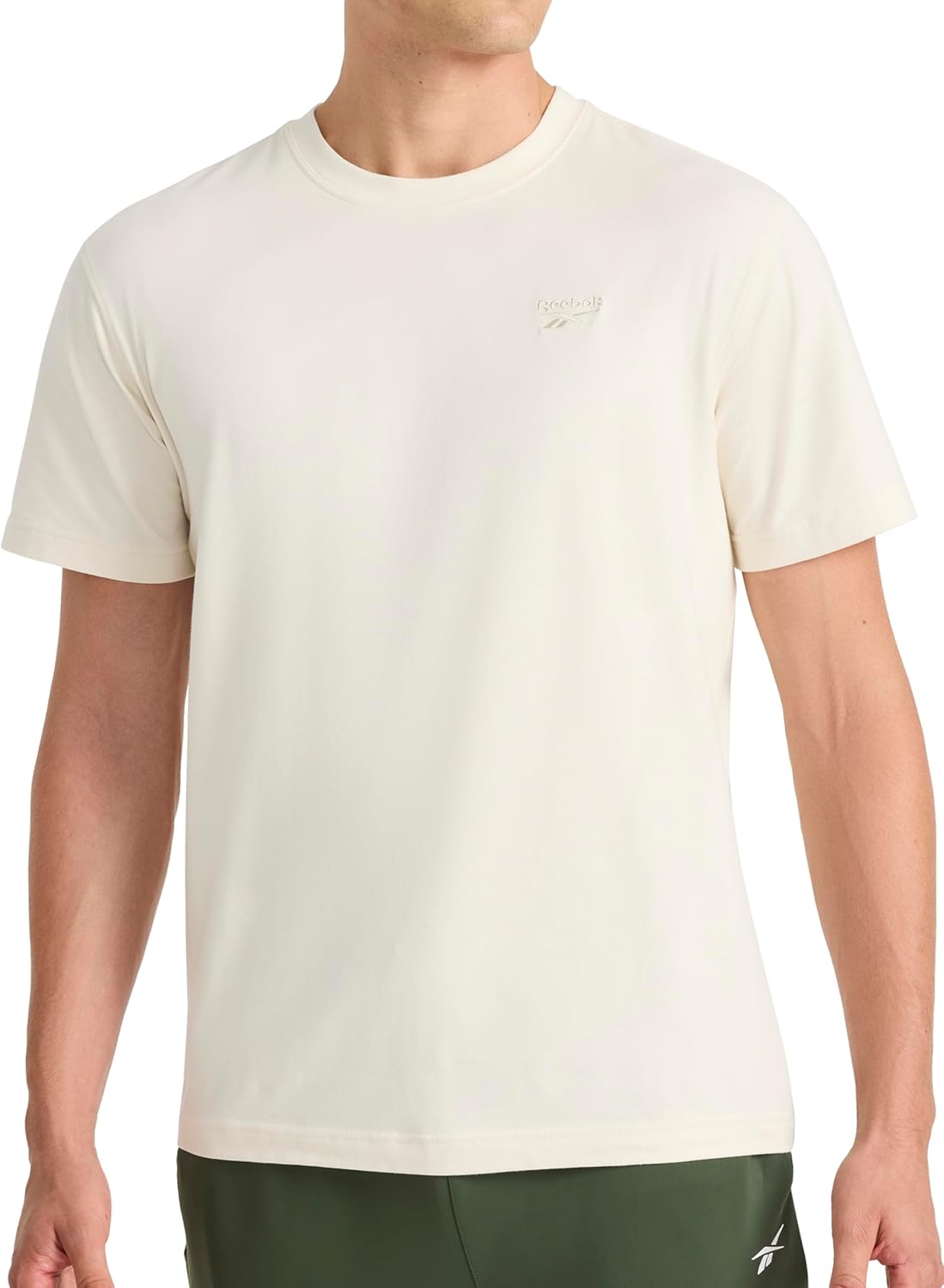 Reebok Men's Short Sleeve Crewneck Embroidered T-Shirt, Standard Fit, Lightweight Stretch Cotton Fabric