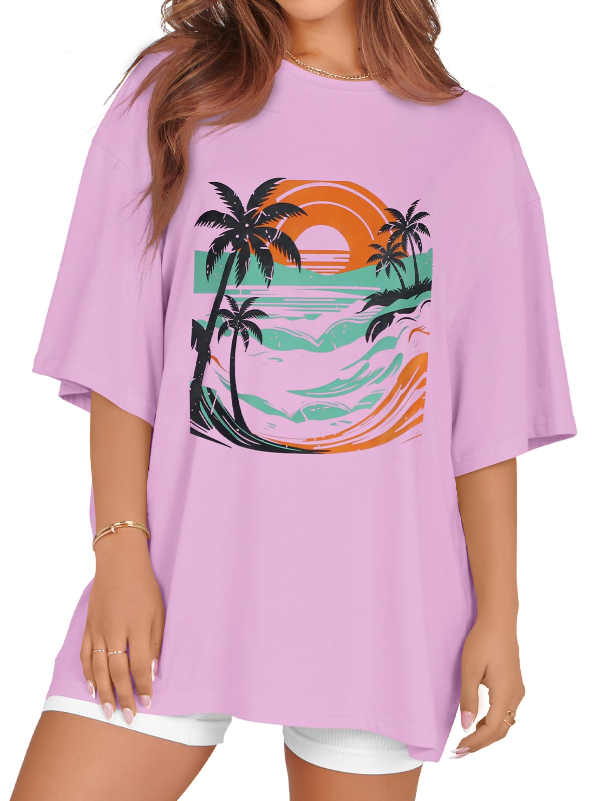 rosemia Oversized Tshirts for Women Summer Short Sleeve Round Neck Graphic Tee Shirt
