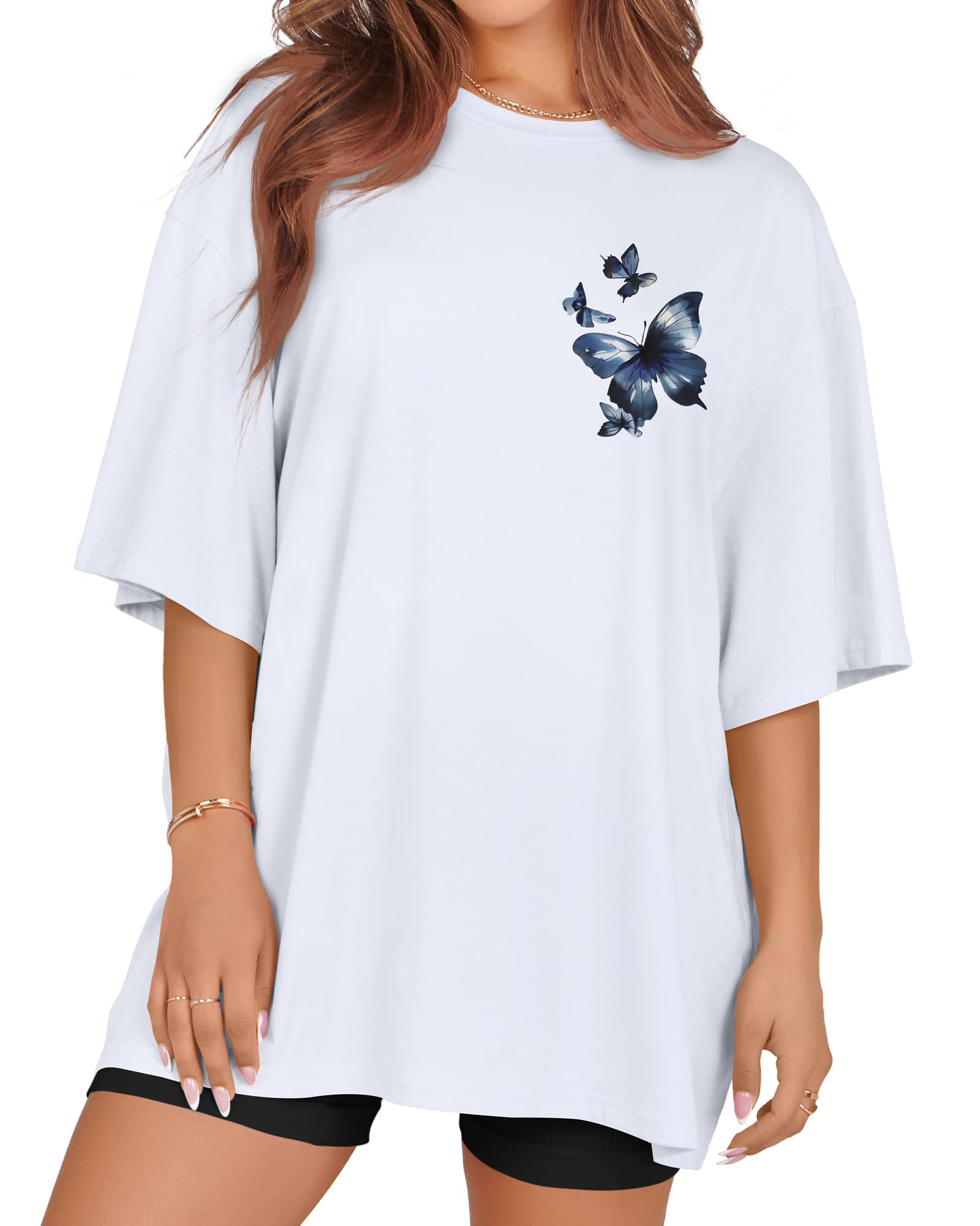 rosemia Oversized Tshirts for Women Summer Short Sleeve Round Neck Graphic Tee Shirt