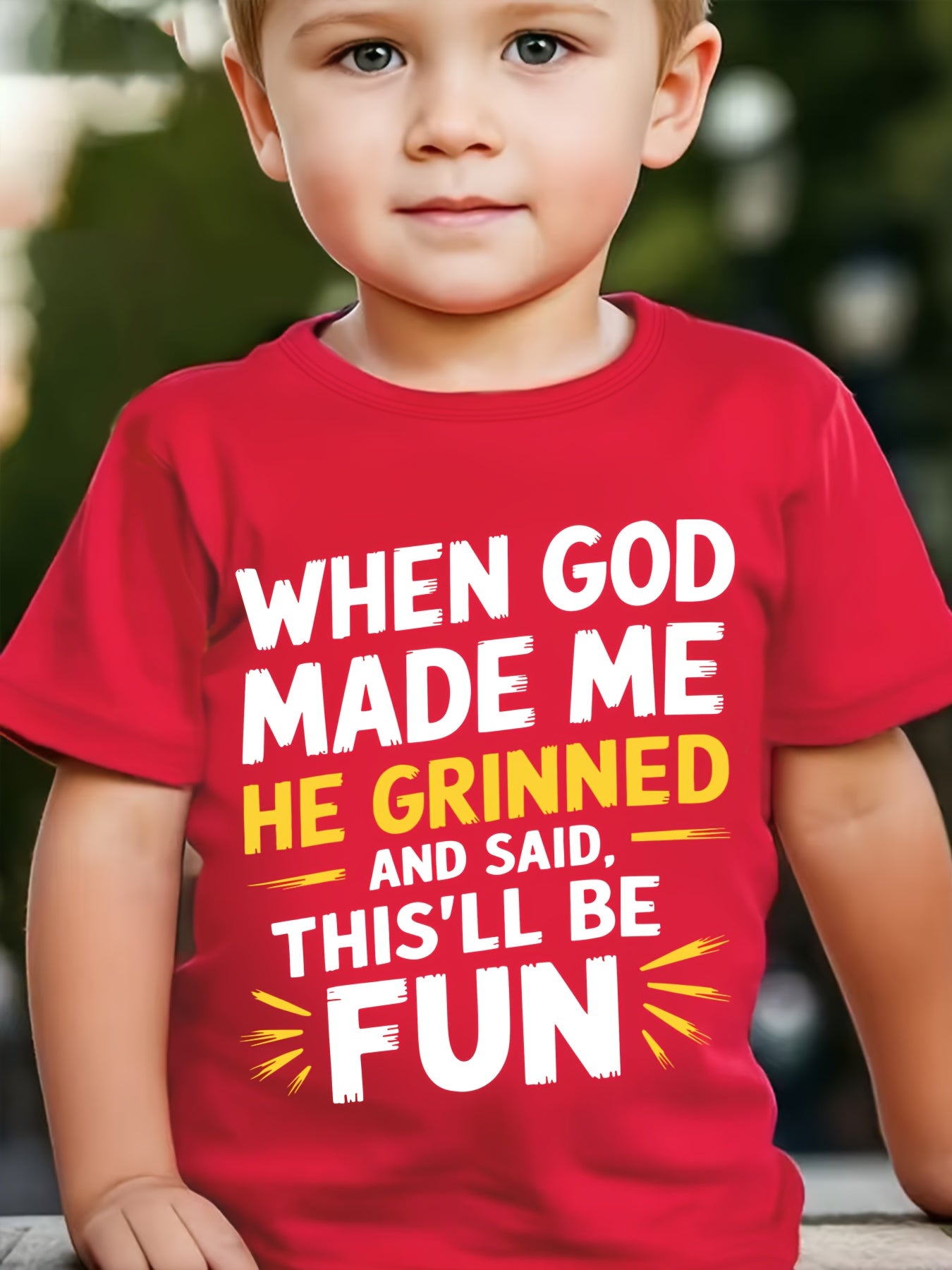 Summer Travel And Leisure Wear, Youth Trendy Short-Sleeved T-Shirt "When God Created Me, He Smiled And Said, 'This Will Be Fun'" Clothing Gift, Boys' Round Neck Short-Sleeved T-Shirt, Boys' Summer Clothing