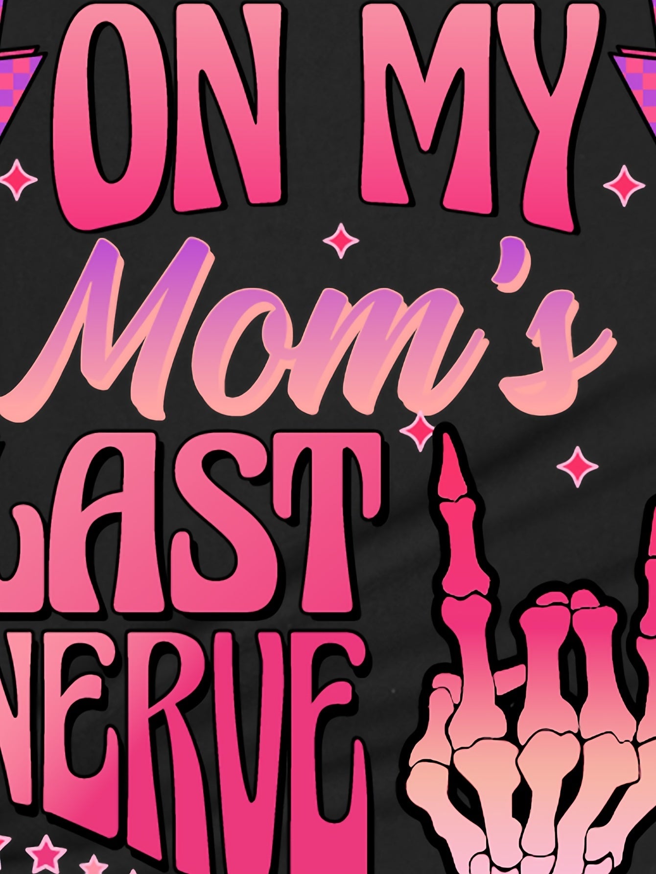 TX31172 Girl ZON MY *Mom'S LAST NERVE Pink Skull Palm Cute Casual Versatile Round Neck Black T-Shirt