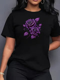 Purple Rose Pattern Printed Comfortable Women'S Short-Sleeve T-Shirt, Sports T-Shirt with Print, Women'S T-Shirt Design, Women'S Top
