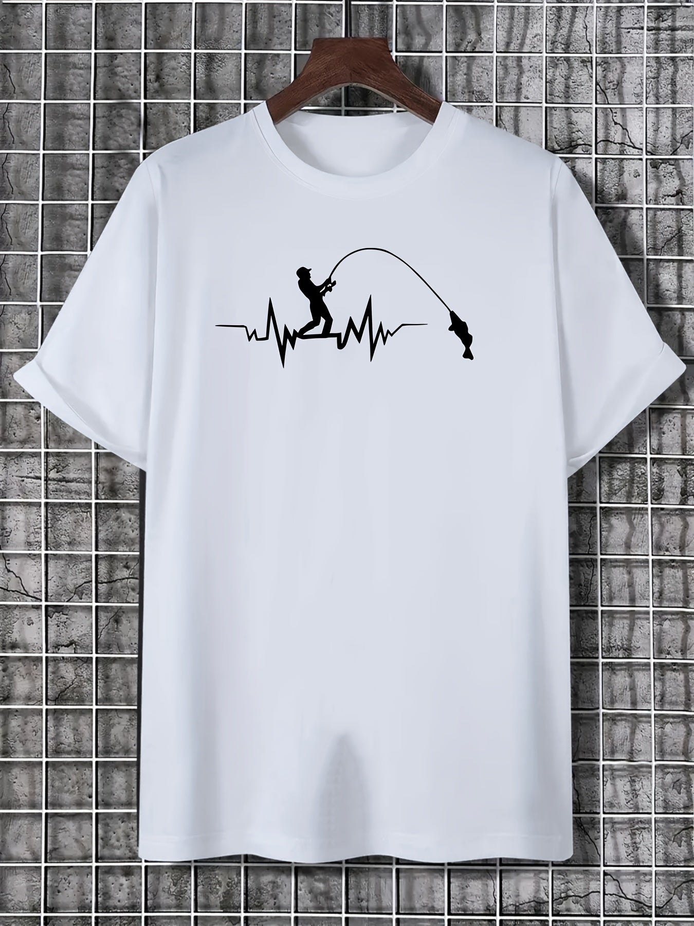 Fishing Lover Creative Print Stylish T-shirt For Men, Casual Summer Top, Comfortable And Fashion Crew Neck Short Sleeve, Suitable For Daily Wear