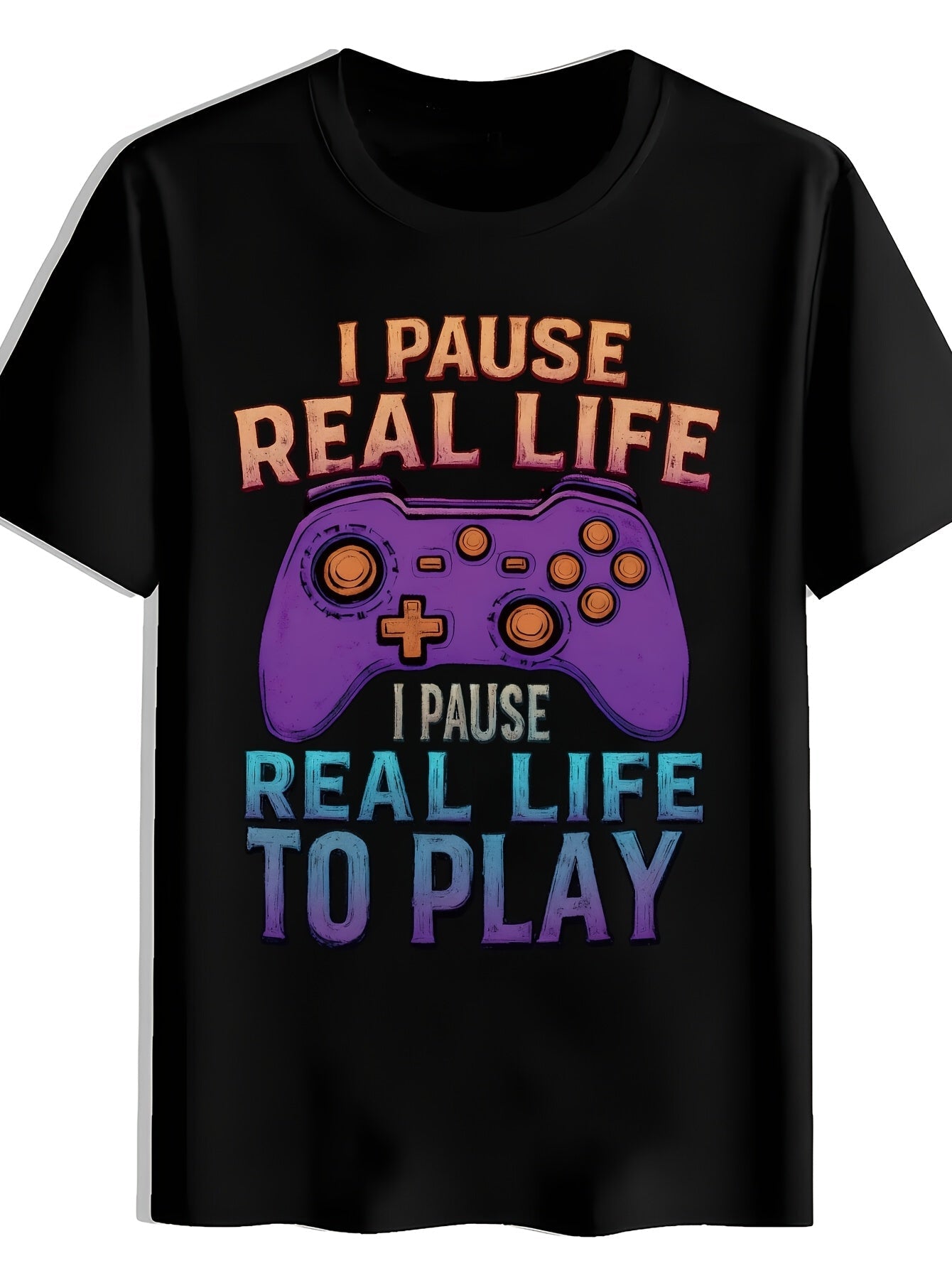 Game Controller Blue Print T-Shirt, Summer, Versatile, Athletic, Trendy T-Shirt, Round Neck Short Sleeve Top, Casual Daily Wear, Men'S Clothing