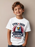 1pc Independence Day Kids' 250 Years Eagle Flag Print Black TShirt, Crew Neck, Casual Cotton Tee, Medium Stretch Knit Fabric, Regular Fit for Boys& Girls Children, 250 Years 17762026 Pattern, for Independence Day, Fourth of July, Memorial Day