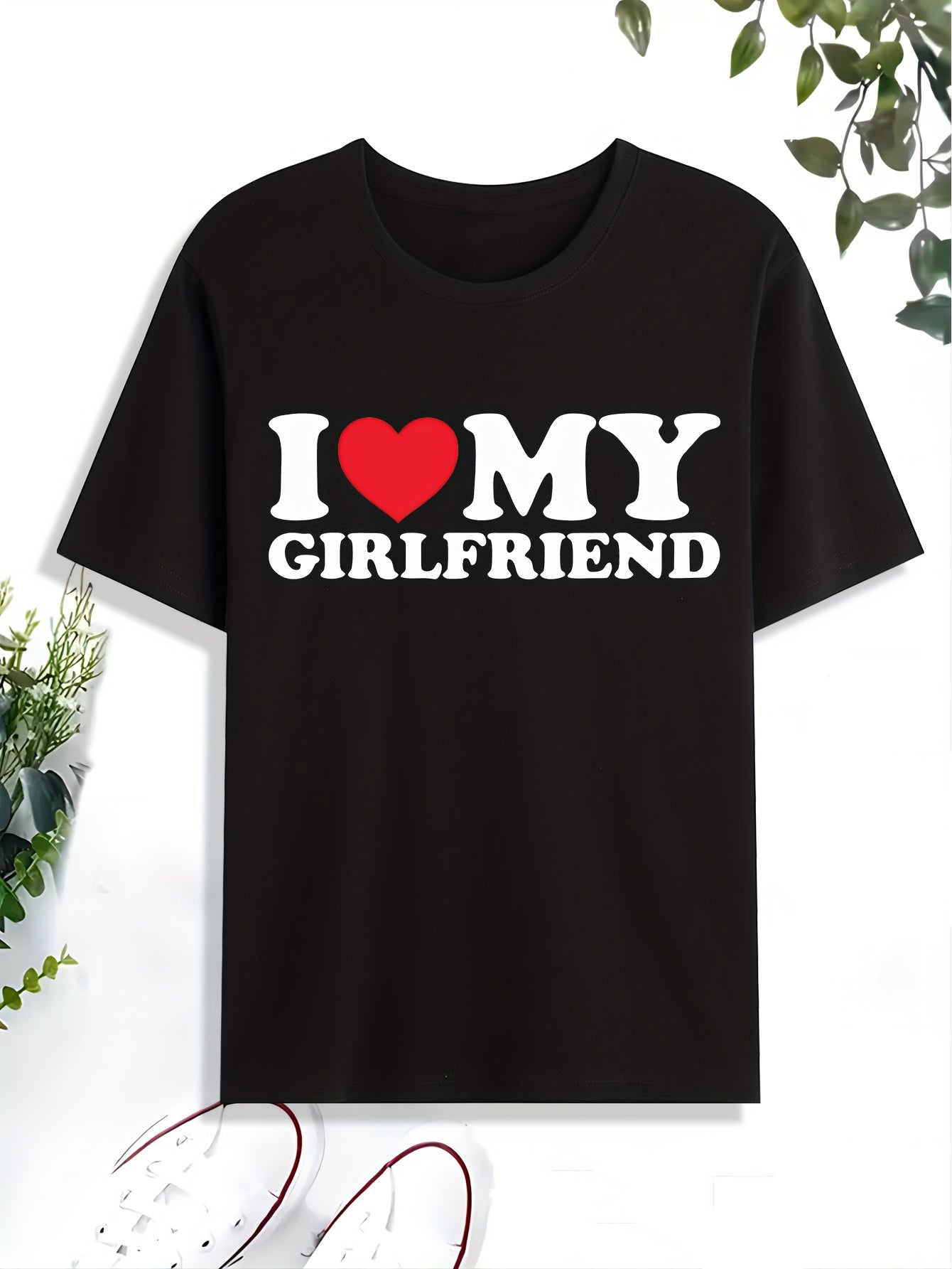 'I Love My Girlfriend' Print T Shirt, Tees For Men, Casual Short Sleeve Tshirt For Summer Spring Fall, Tops As Gifts