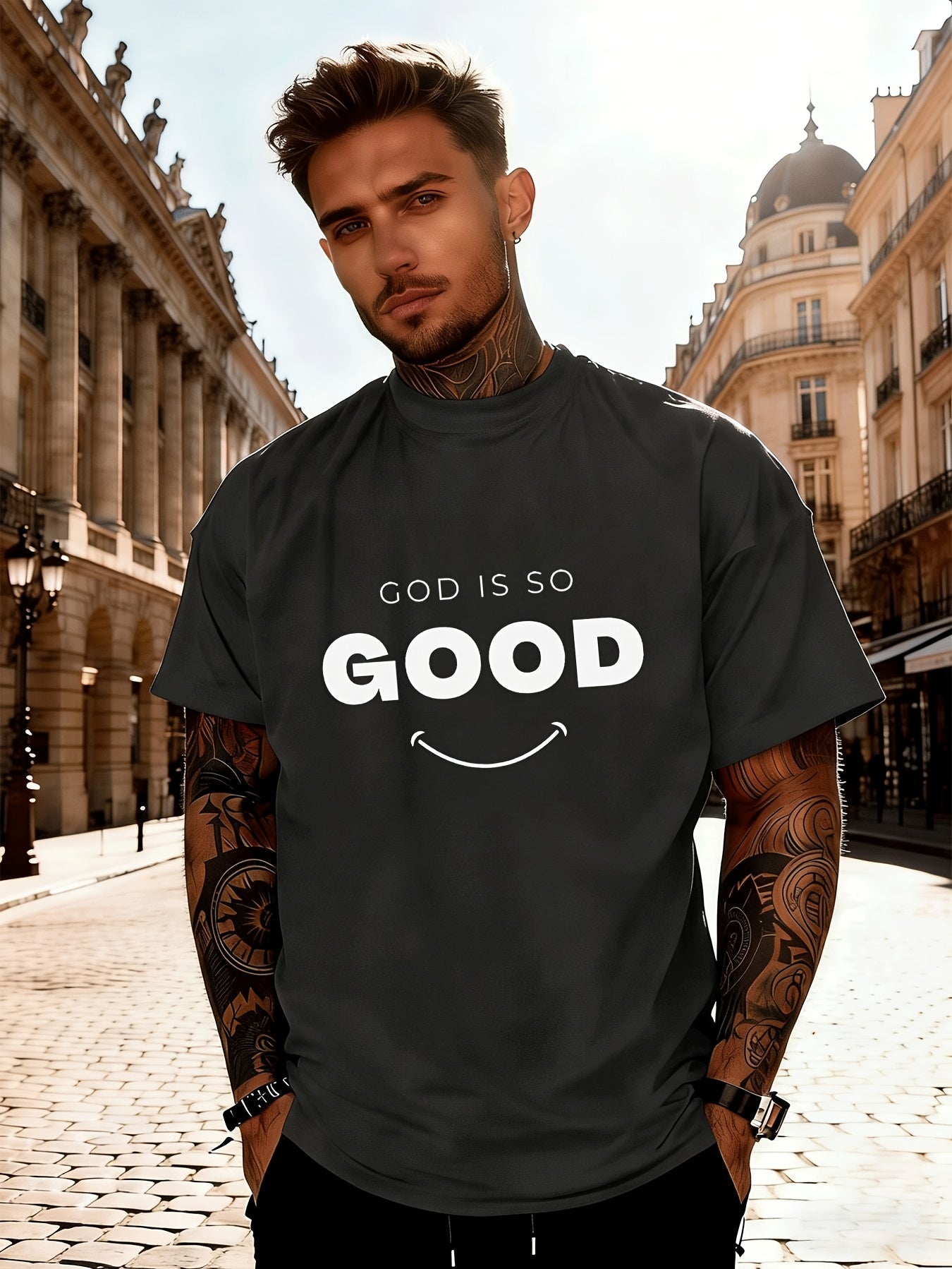 [Religious Graphic Tee] GOD IS GOOD Christian Faith T-Shirt for Men | Inspirational Religious Graphic Tee | Thick Durable Print, Fade-Resistant | Breathable Polyester, Wrinkle-Resistant Short Sleeve