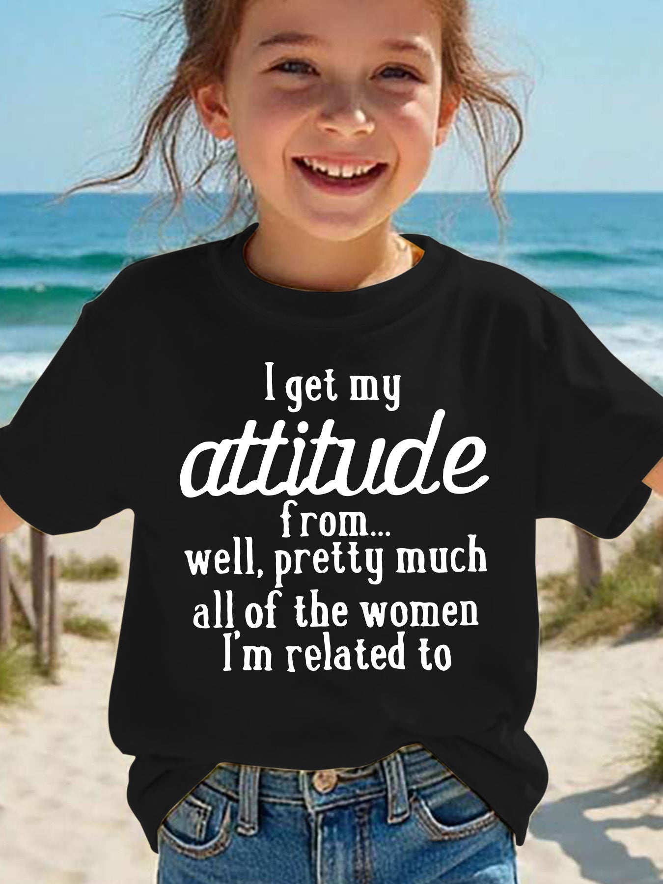 Summer Fashion Girls' Short Sleeve T-Shirt "I Get My Attitude From..." Letter Print Casual Versatile Top