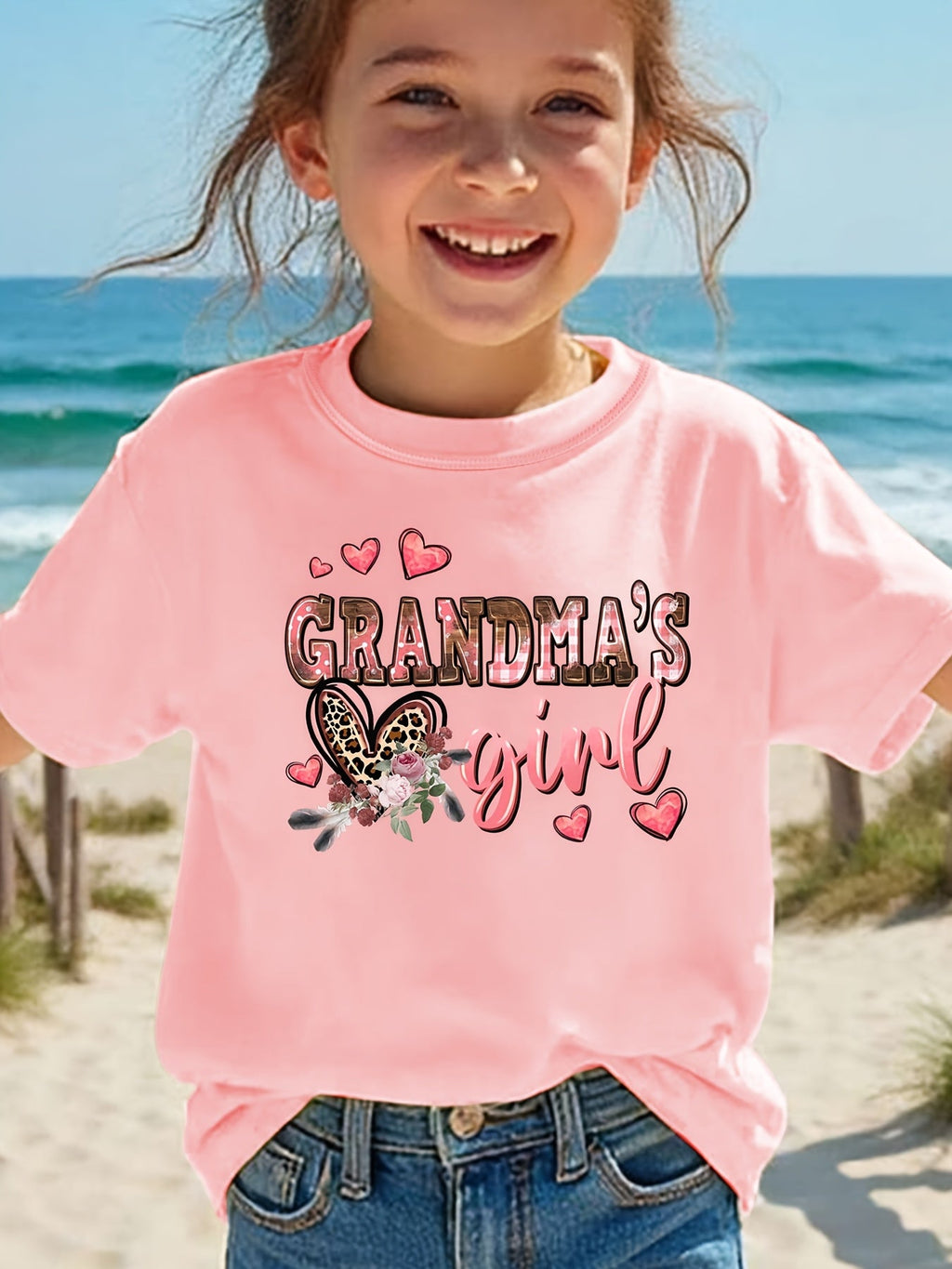 Summer Fashion Girls' Short Sleeve T-Shirt "GRANDMA's GIRL" Letter Print Casual Top NYDX4092