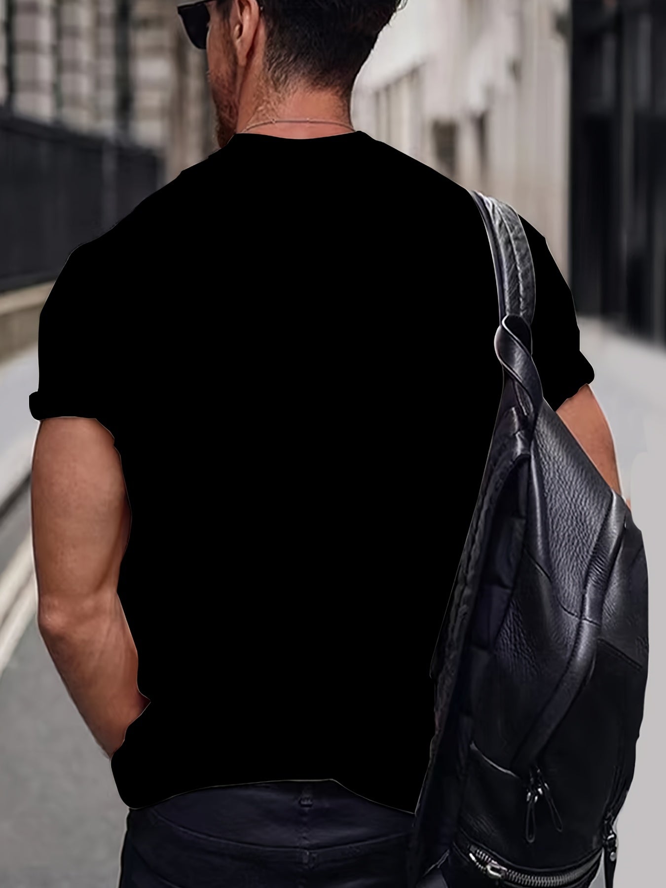 Men'S Short Sleeve Summer Casual 3D Print Pattern Round Neck Black T-Shirt Comfortable
