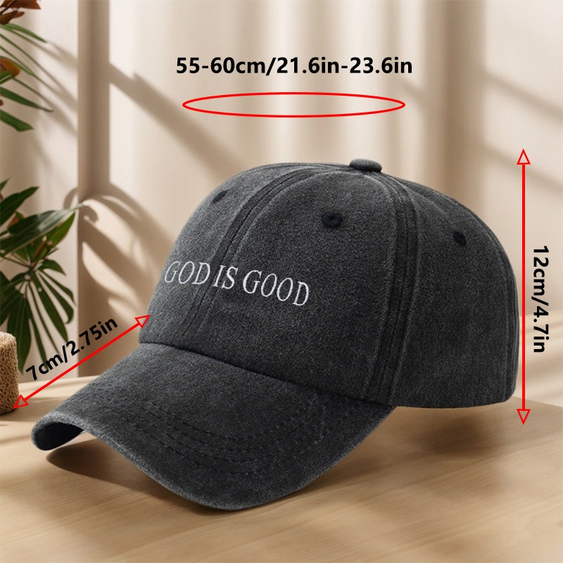 MAKEFGE Vintage Washed Baseball Cap for Men & Women - Embroidered "GOD IS GOOD" Design, Lightweight Breathable Soft Fabric, Adjustable Unisex Casual Outdoor Sports Hat for Spring Summer, Embroidered Detail