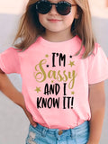 Summer New Cute Cartoon English Letter Print Casual Short Sleeve T-Shirt for Girls