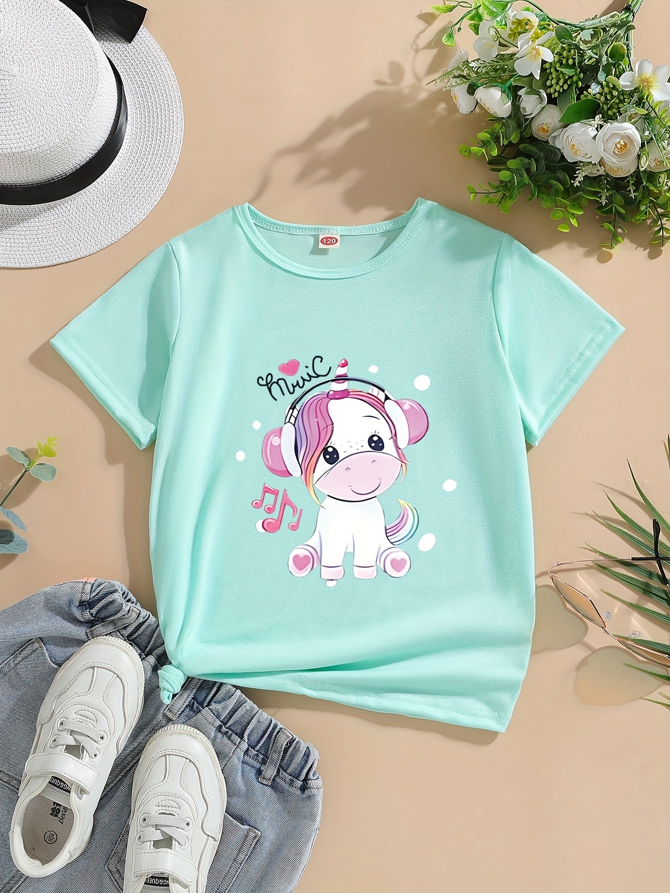 Cute And Fashionable Minimalist Colorful Cartoon Pony Printed Short-sleeved T-shirt For Girls, Suitable For Spring, Summer, And Autumn