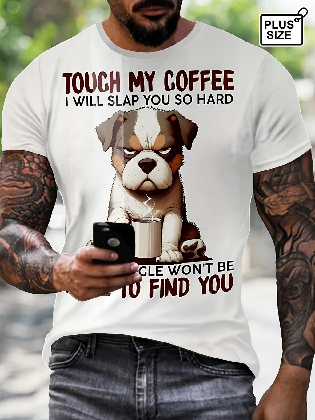 Men'S Fashion 3D Funny Dog Pattern Shirt, Comfortable Crew Neck Short Sleeve Casual Top, Polyester Knit Fabric, Slightly Elastic, Regular Fit, Summer Shirt, Heat Transfer - White, Plus Size