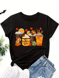 Women'S Short-Sleeve Round Neck T-Shirt with Pumpkin Spice Print