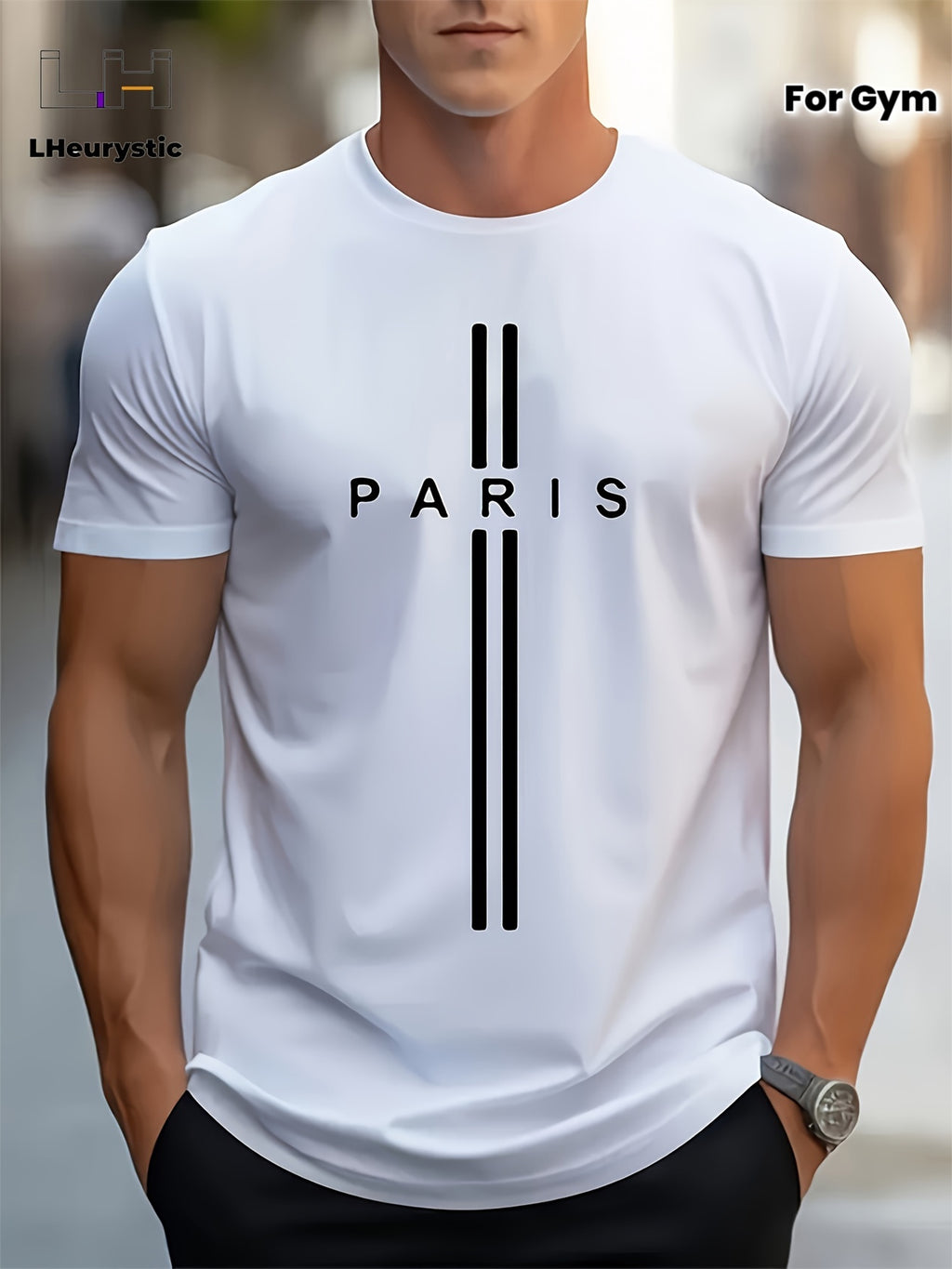 PARIS Print, Men's Graphic Design Crew Neck Active T-shirt, Casual Comfy Tees Tshirts For Summer, Men's Clothing Tops For Daily Gym Workout