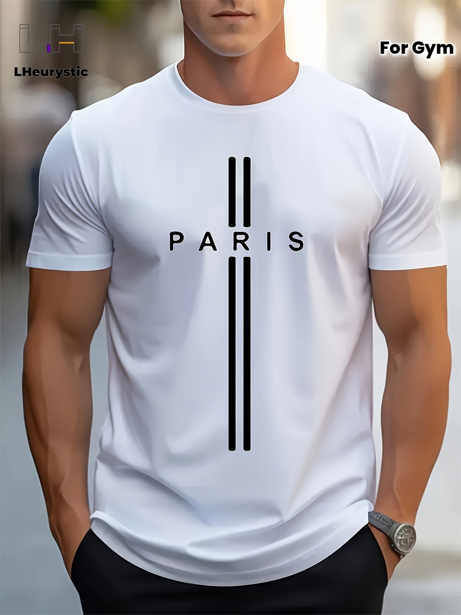 PARIS Print, Men's Graphic Design Crew Neck Active T-shirt, Casual Comfy Tees Tshirts For Summer, Men's Clothing Tops For Daily Gym Workout