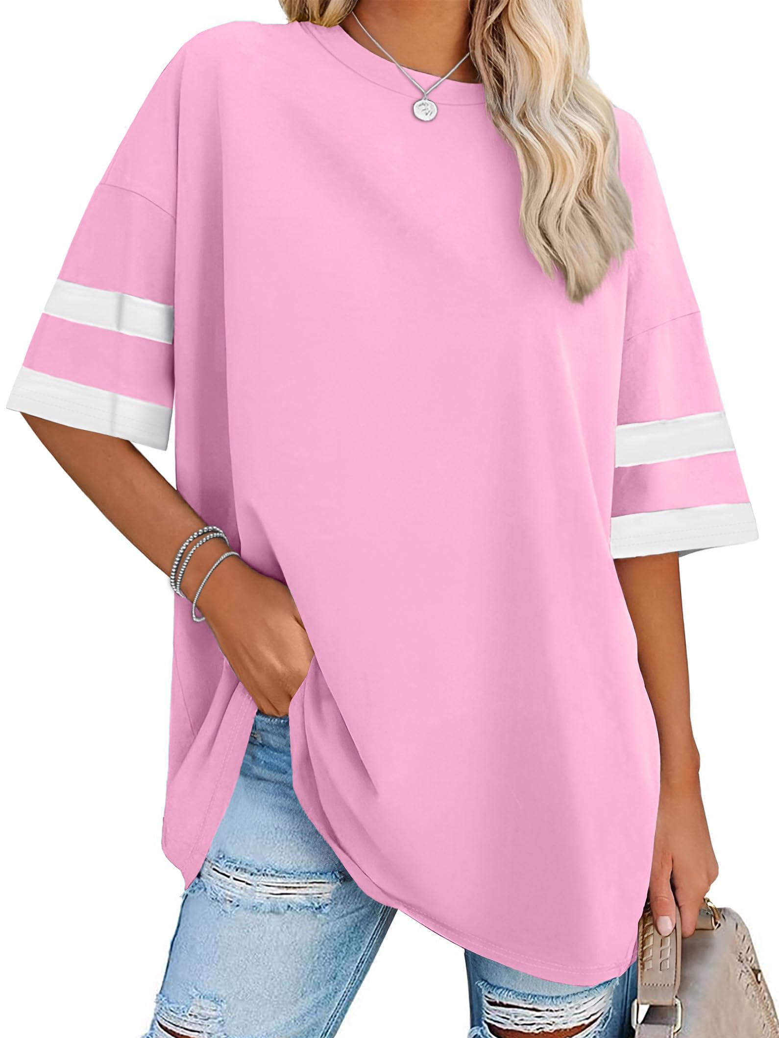 rosemia Oversized Tshirts for Women Summer Short Sleeve Round Neck Graphic Tee Shirt