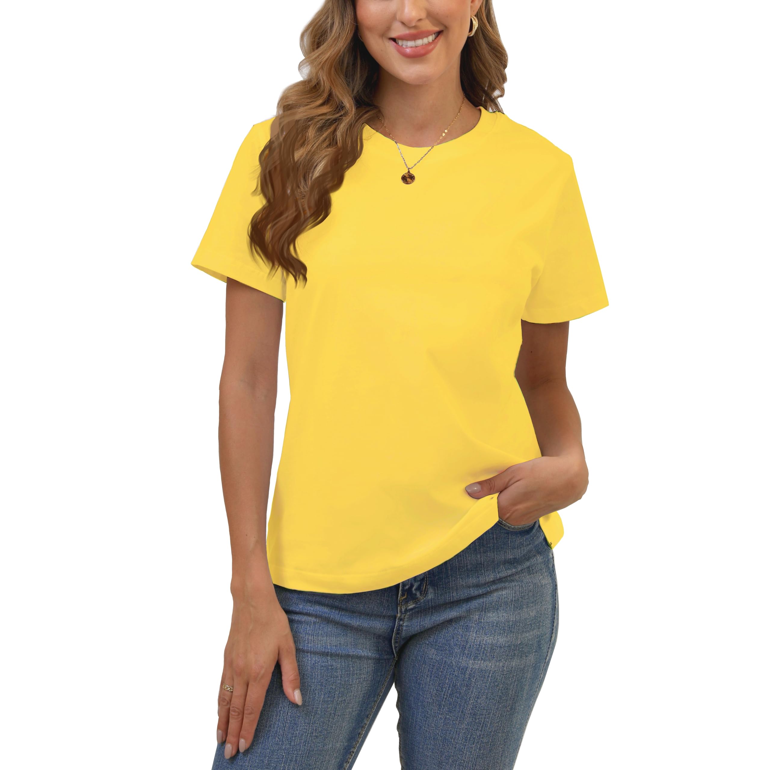 Cotton Basic T Shirts for Women,Crew Neck Short Sleeve Summer Shirts,Solid Loose Fit Tshirt, Plain Workout Tops, Undershirts