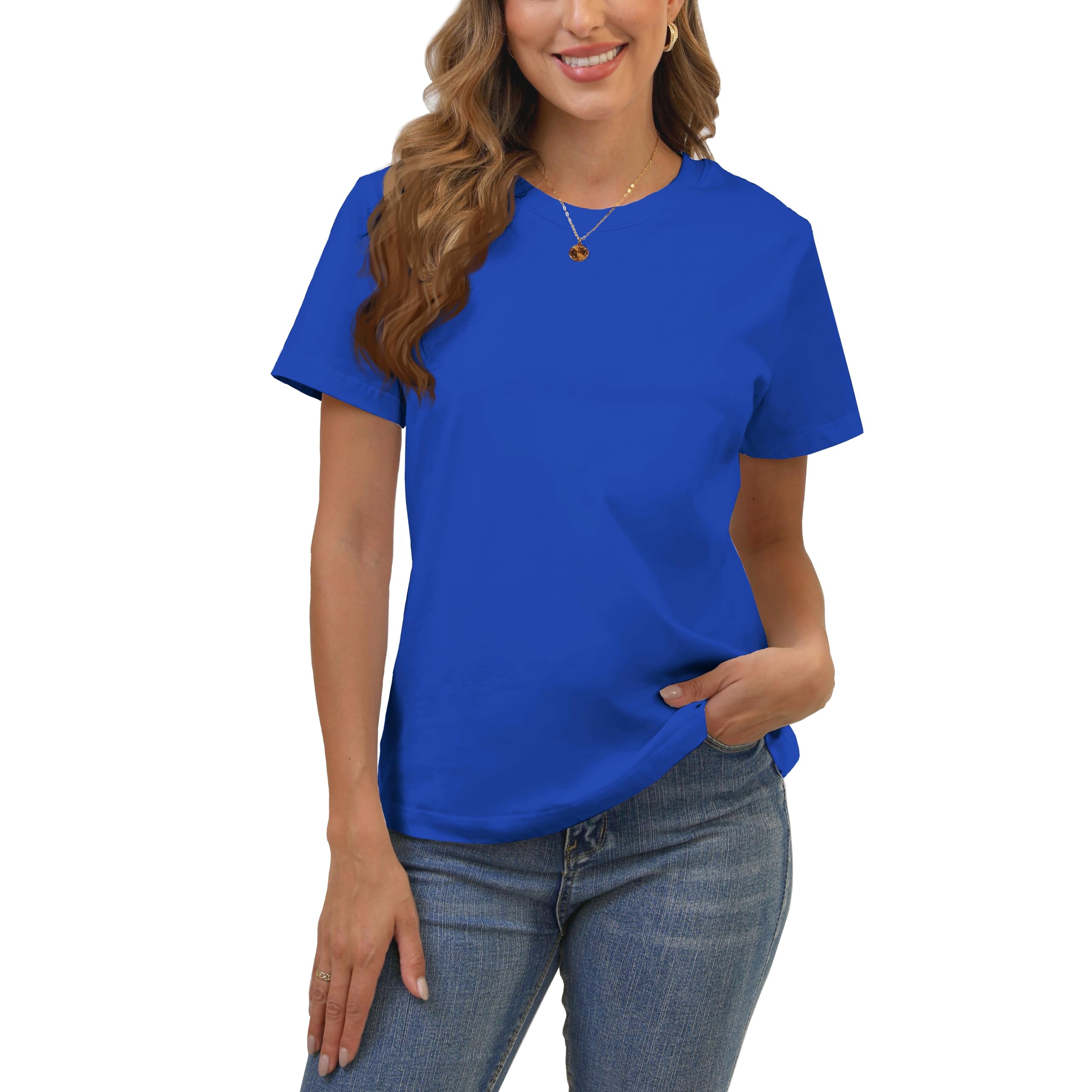 Cotton Basic T Shirts for Women,Crew Neck Short Sleeve Summer Shirts,Solid Loose Fit Tshirt, Plain Workout Tops, Undershirts