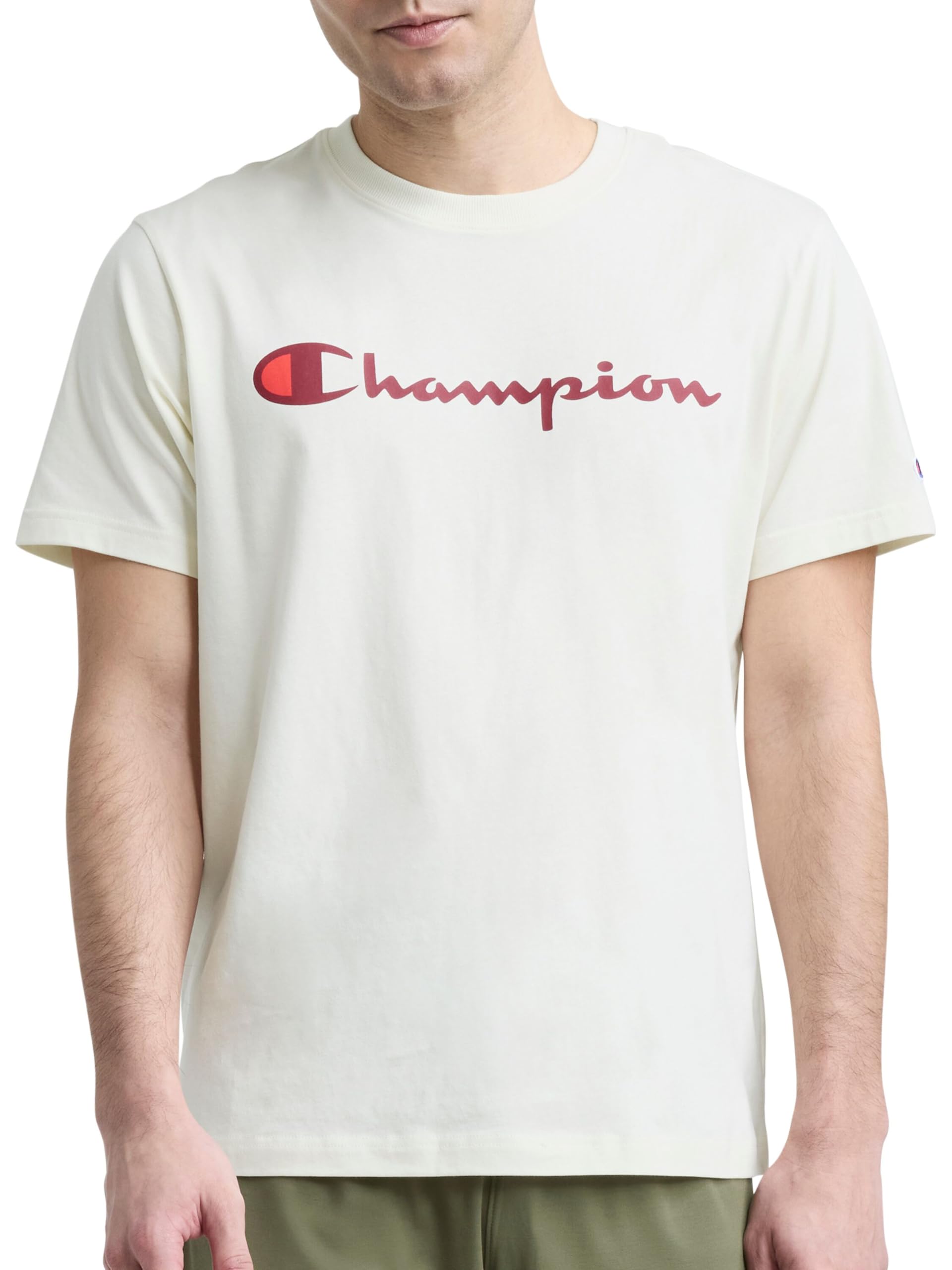 Champion Men's Graphic Short Sleeve T-Shirt, Standard Fit, Classic Script Logo, Midweight 100% Cotton
