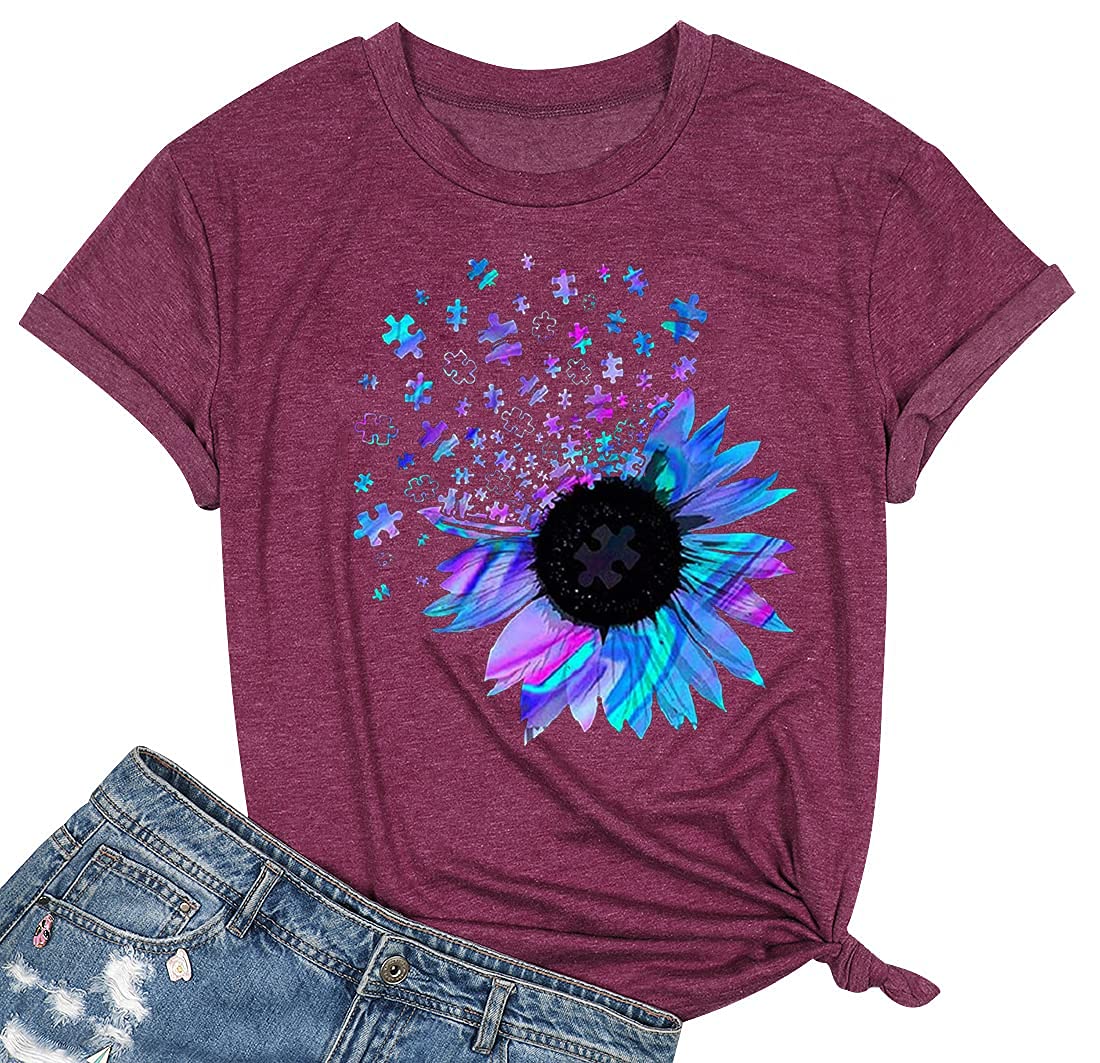 Womens Dandelion T Shirts Sunflower Graphic Casual Tees Short Sleeve Tops
