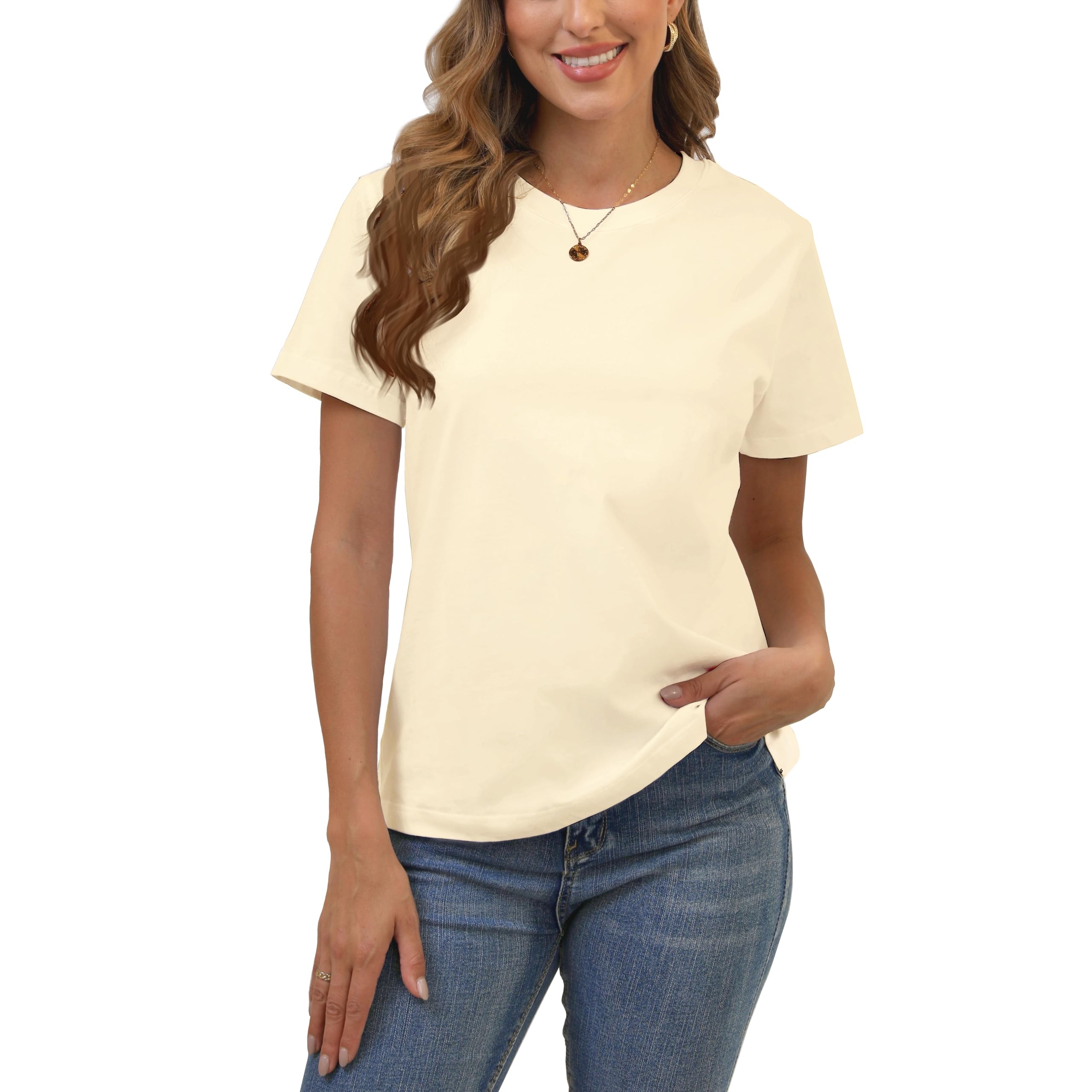 Cotton Basic T Shirts for Women,Crew Neck Short Sleeve Summer Shirts,Solid Loose Fit Tshirt, Plain Workout Tops, Undershirts