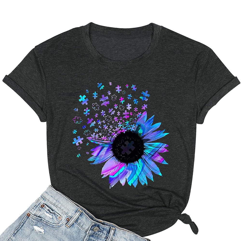 Womens Dandelion T Shirts Sunflower Graphic Casual Tees Short Sleeve Tops