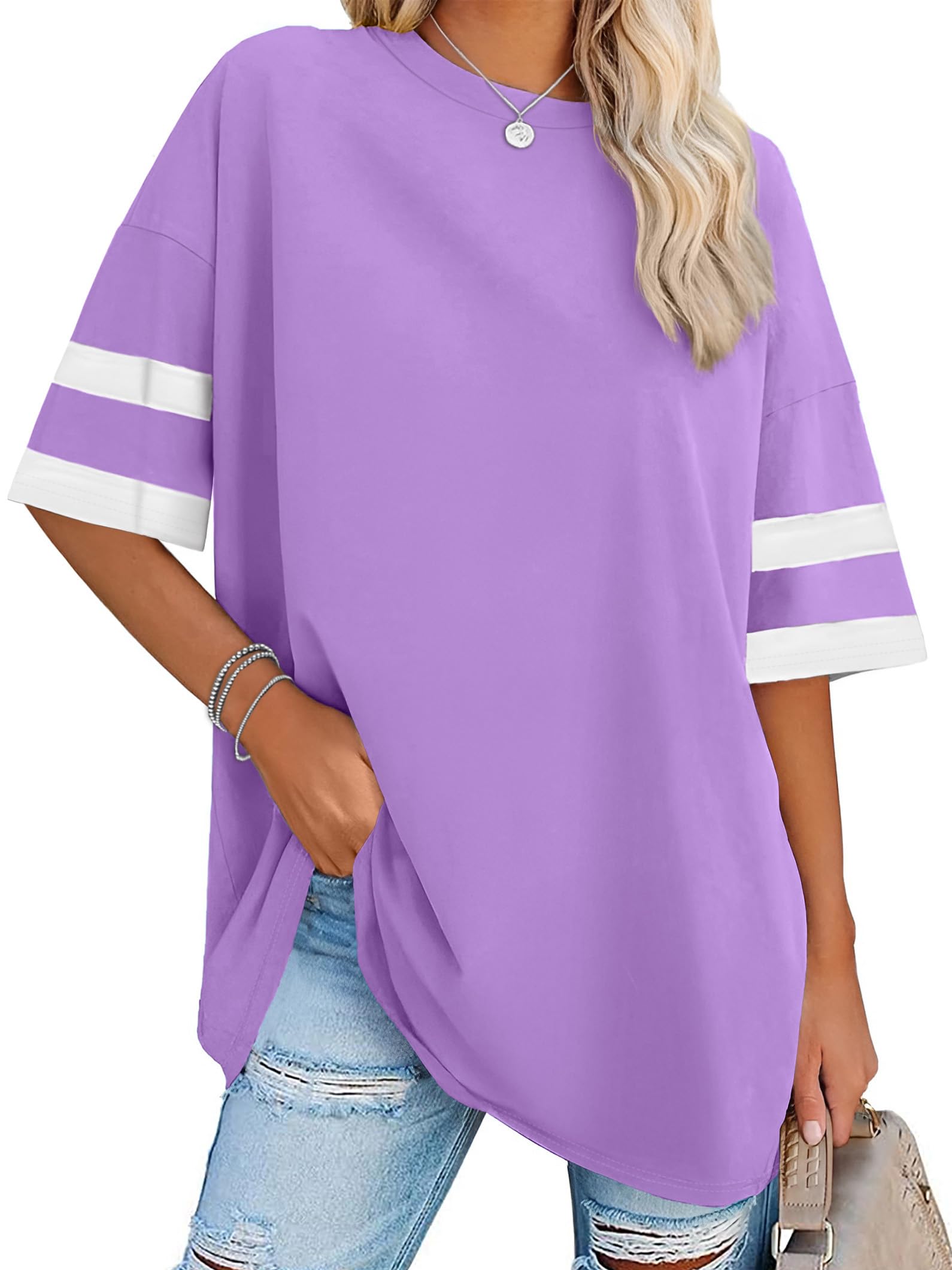 rosemia Oversized Tshirts for Women Summer Short Sleeve Round Neck Graphic Tee Shirt