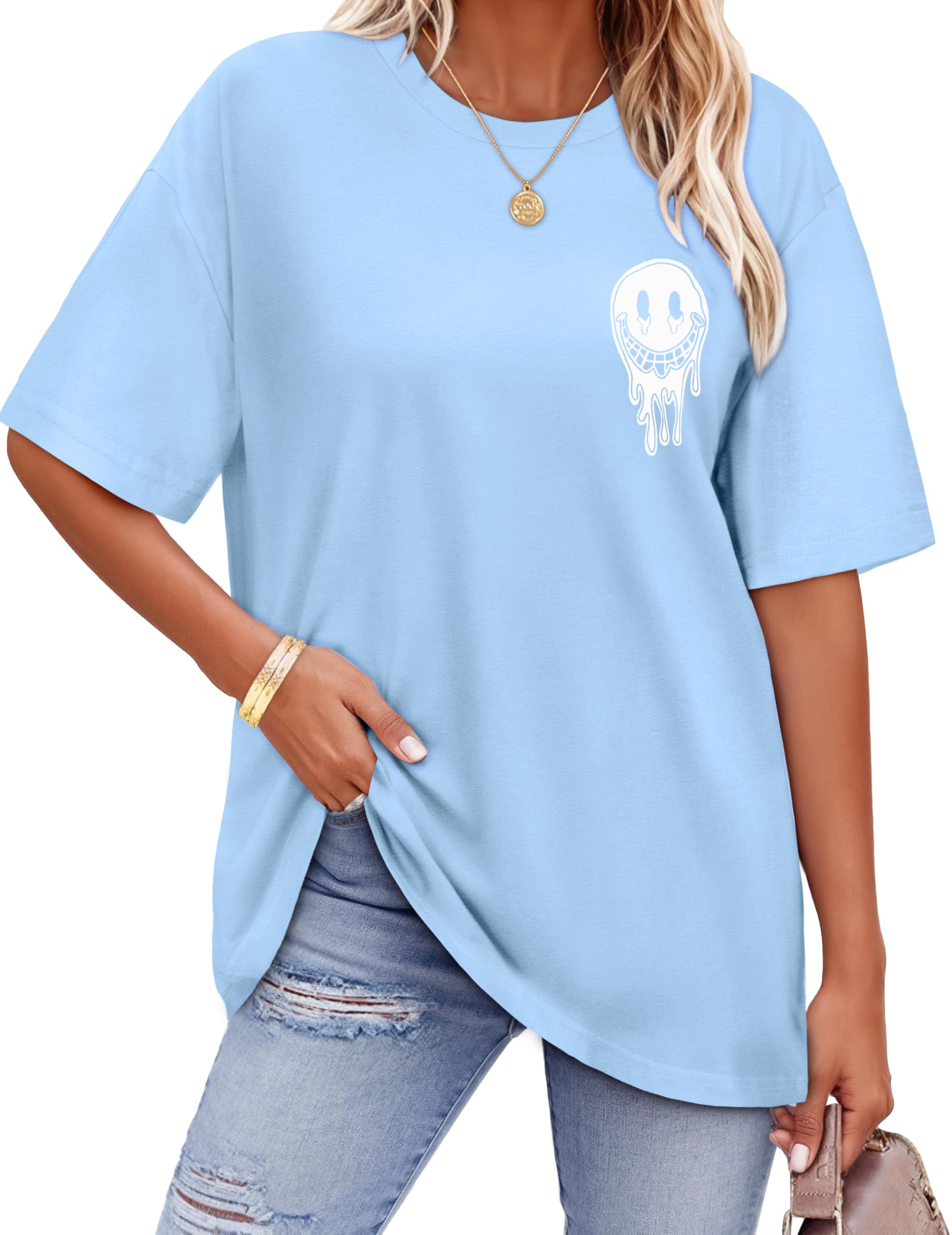 ADOREJOY Oversized Tshirts for Women Crewneck Summer Graphic Tees Short Sleeve Loose Basic Tops 2026