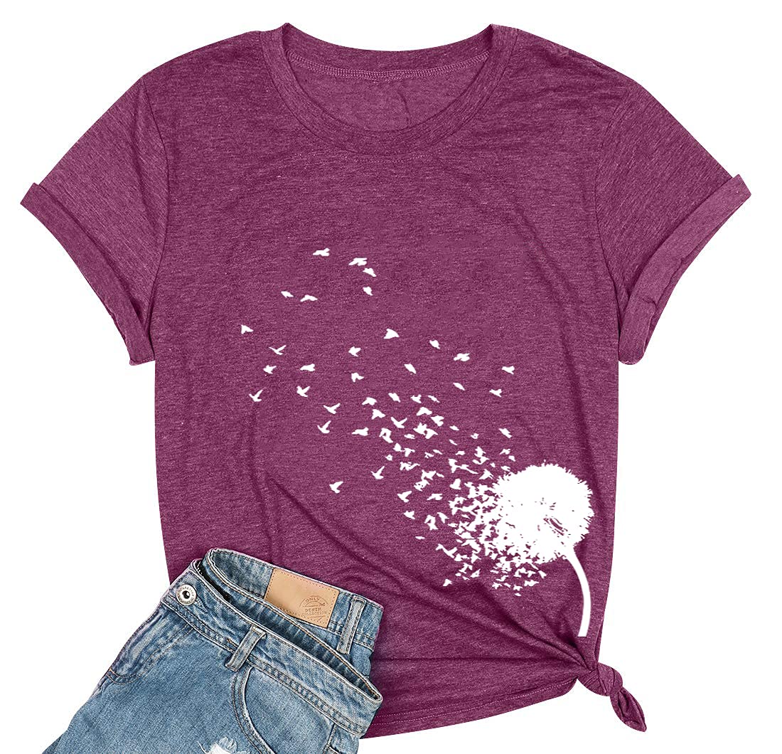 Womens Dandelion T Shirts Sunflower Graphic Casual Tees Short Sleeve Tops