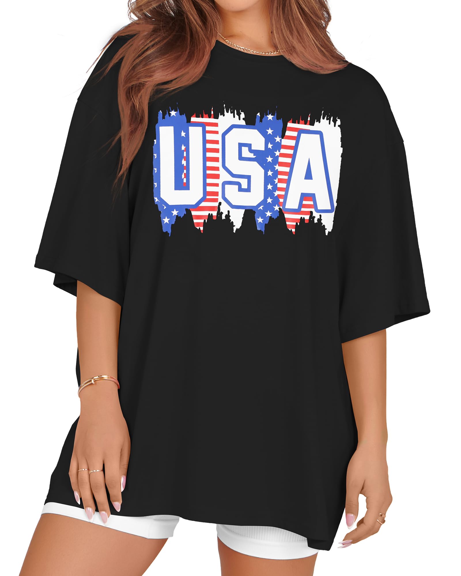 rosemia Oversized Tshirts for Women Summer Short Sleeve Round Neck Graphic Tee Shirt