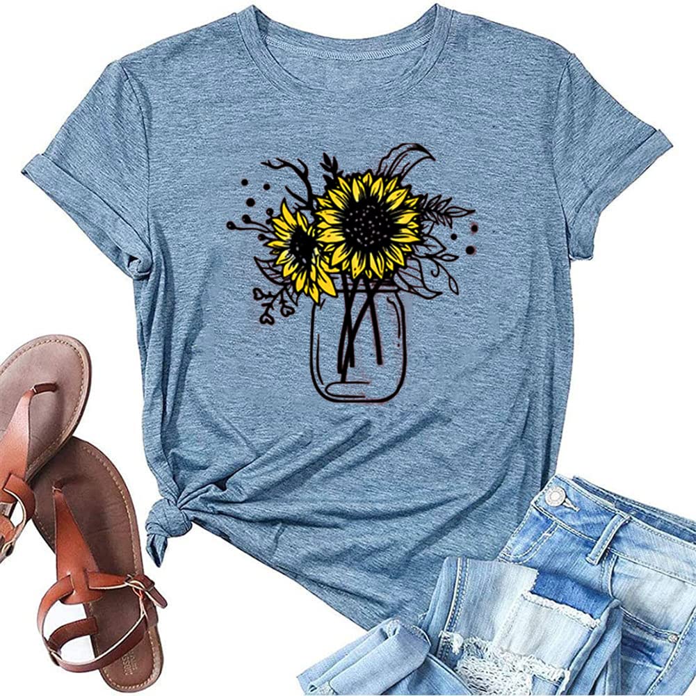 Womens Dandelion T Shirts Sunflower Graphic Casual Tees Short Sleeve Tops
