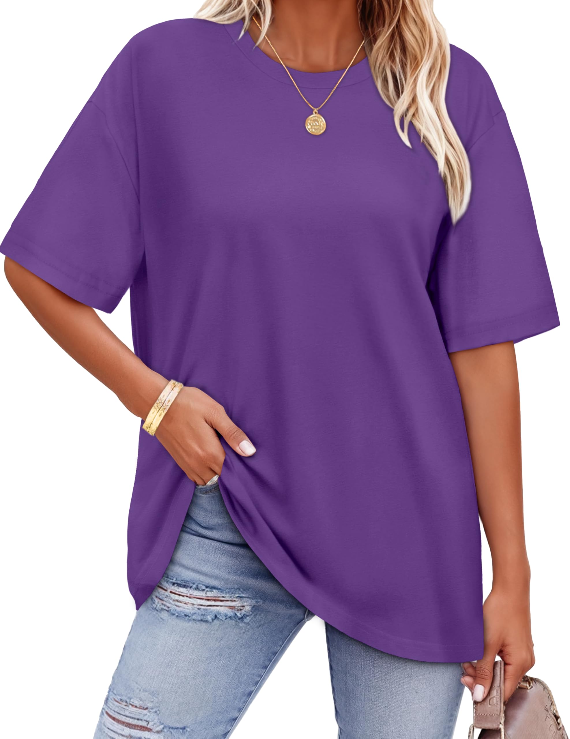 ADOREJOY Oversized Tshirts for Women Crewneck Summer Graphic Tees Short Sleeve Loose Basic Tops 2026