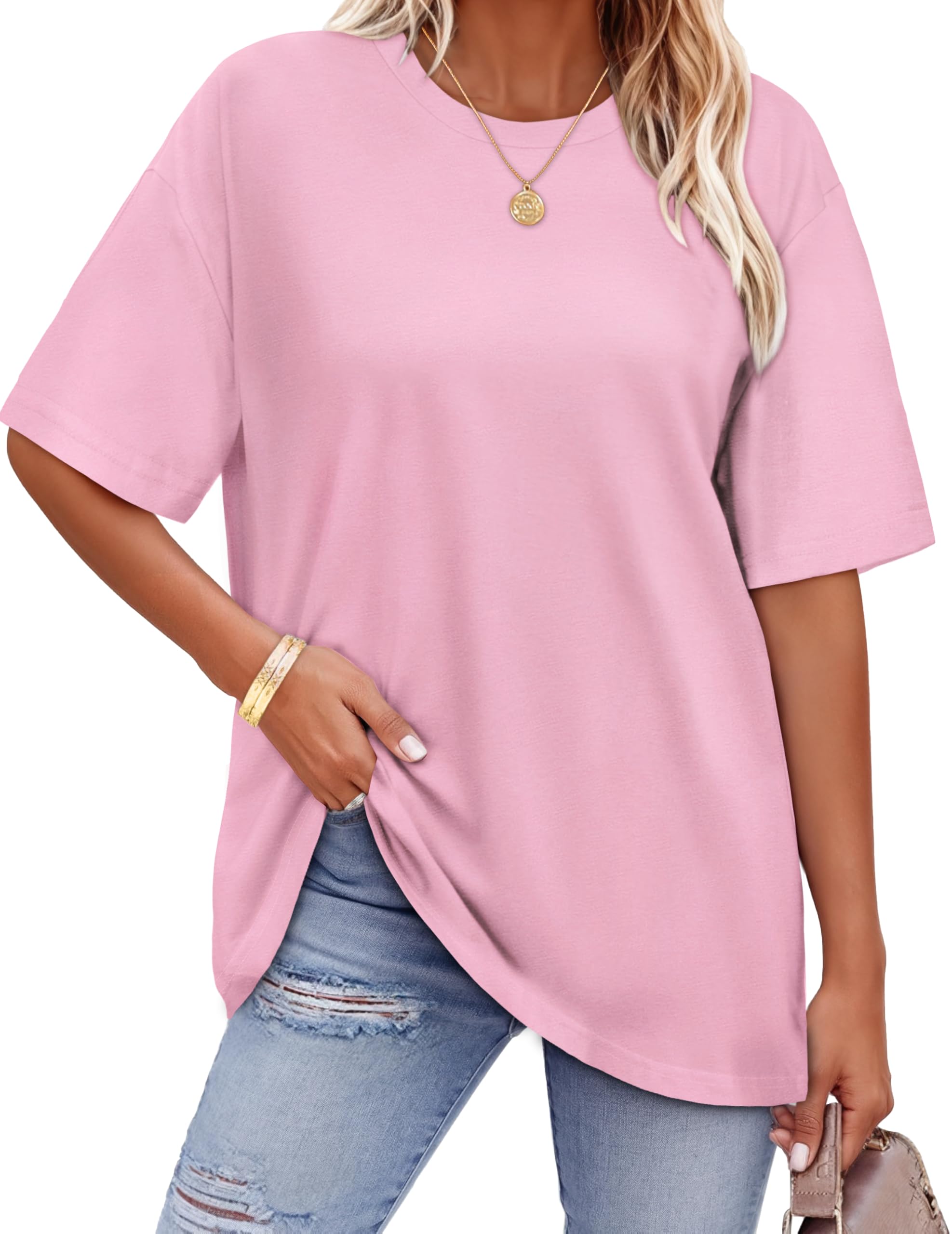 ADOREJOY Oversized Tshirts for Women Crewneck Summer Graphic Tees Short Sleeve Loose Basic Tops 2026