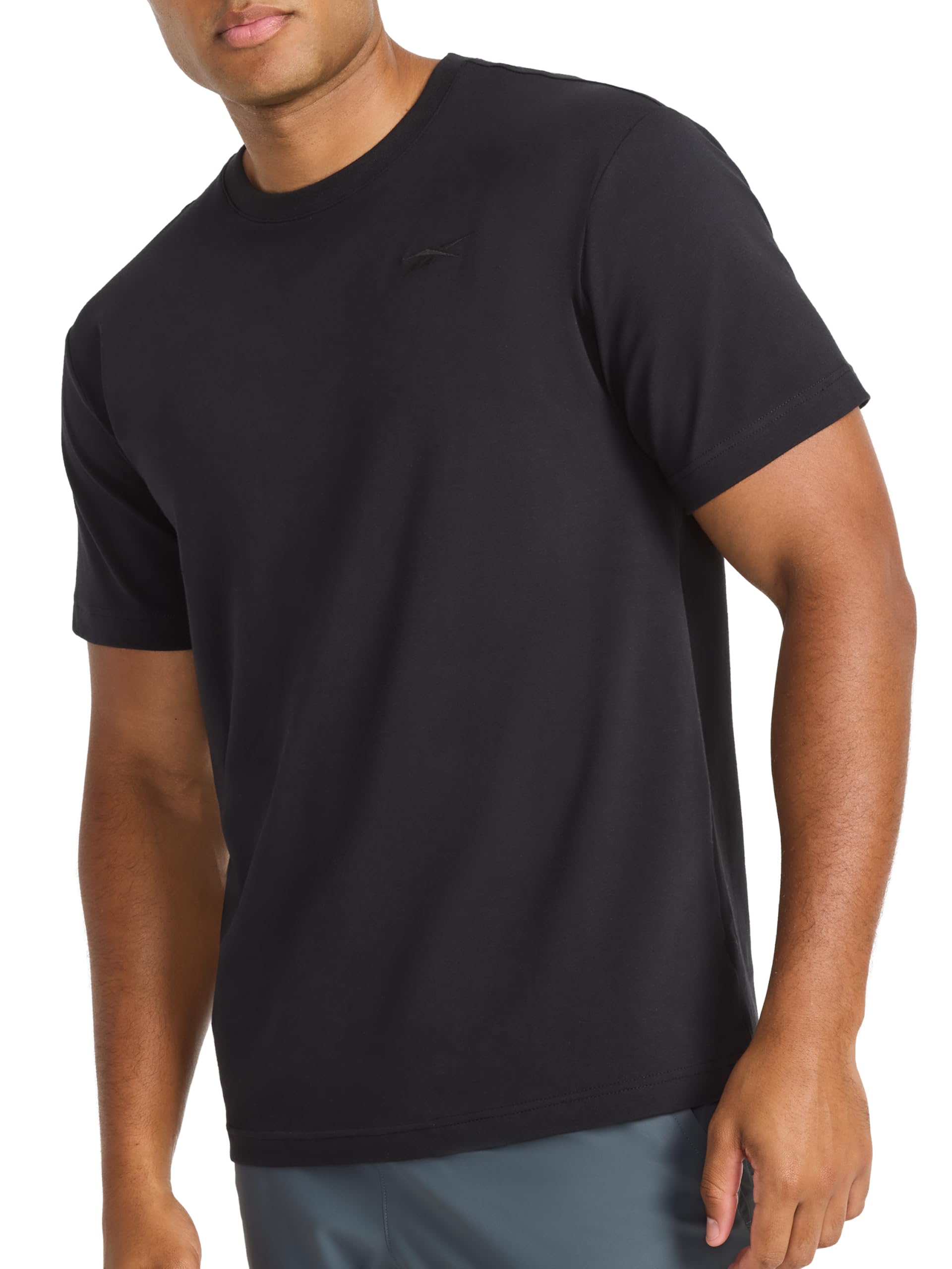 Reebok Men's Short Sleeve Crewneck Embroidered T-Shirt, Standard Fit, Lightweight Stretch Cotton Fabric