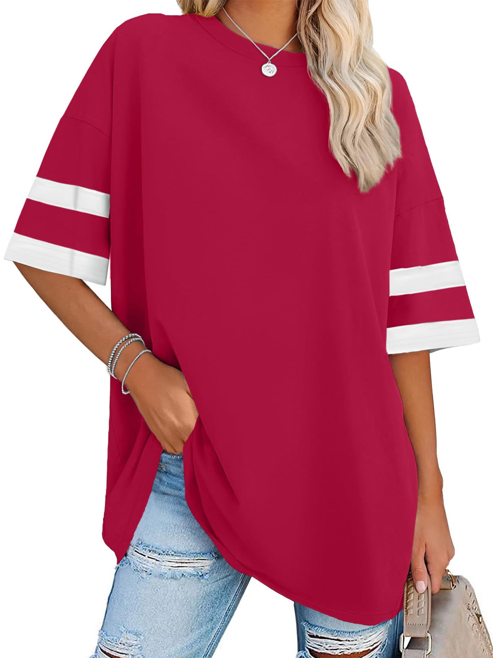 rosemia Oversized Tshirts for Women Summer Short Sleeve Round Neck Graphic Tee Shirt