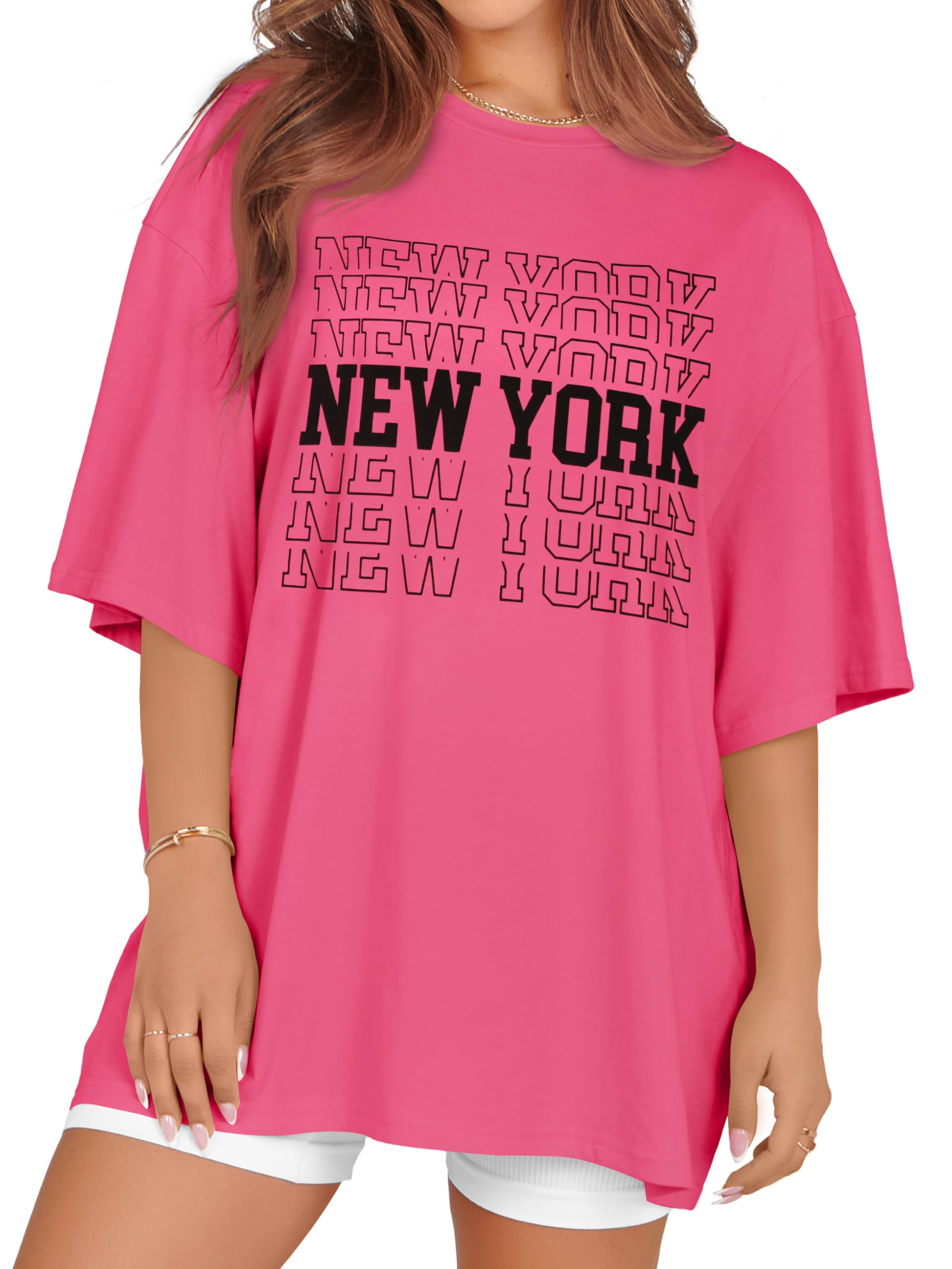rosemia Oversized Tshirts for Women Summer Short Sleeve Round Neck Graphic Tee Shirt