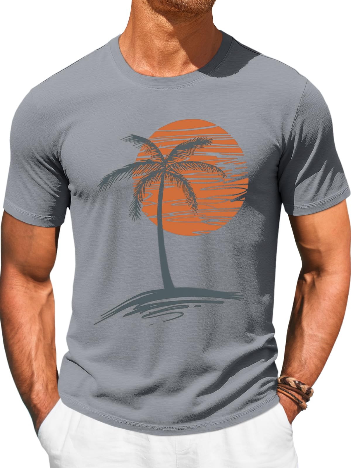 Runcati Mens Short Sleeve T-Shirts Graphic Crew Neck Casual Shirt Summer Beach Palm Tree Printed Vintage Hawaiian Tees