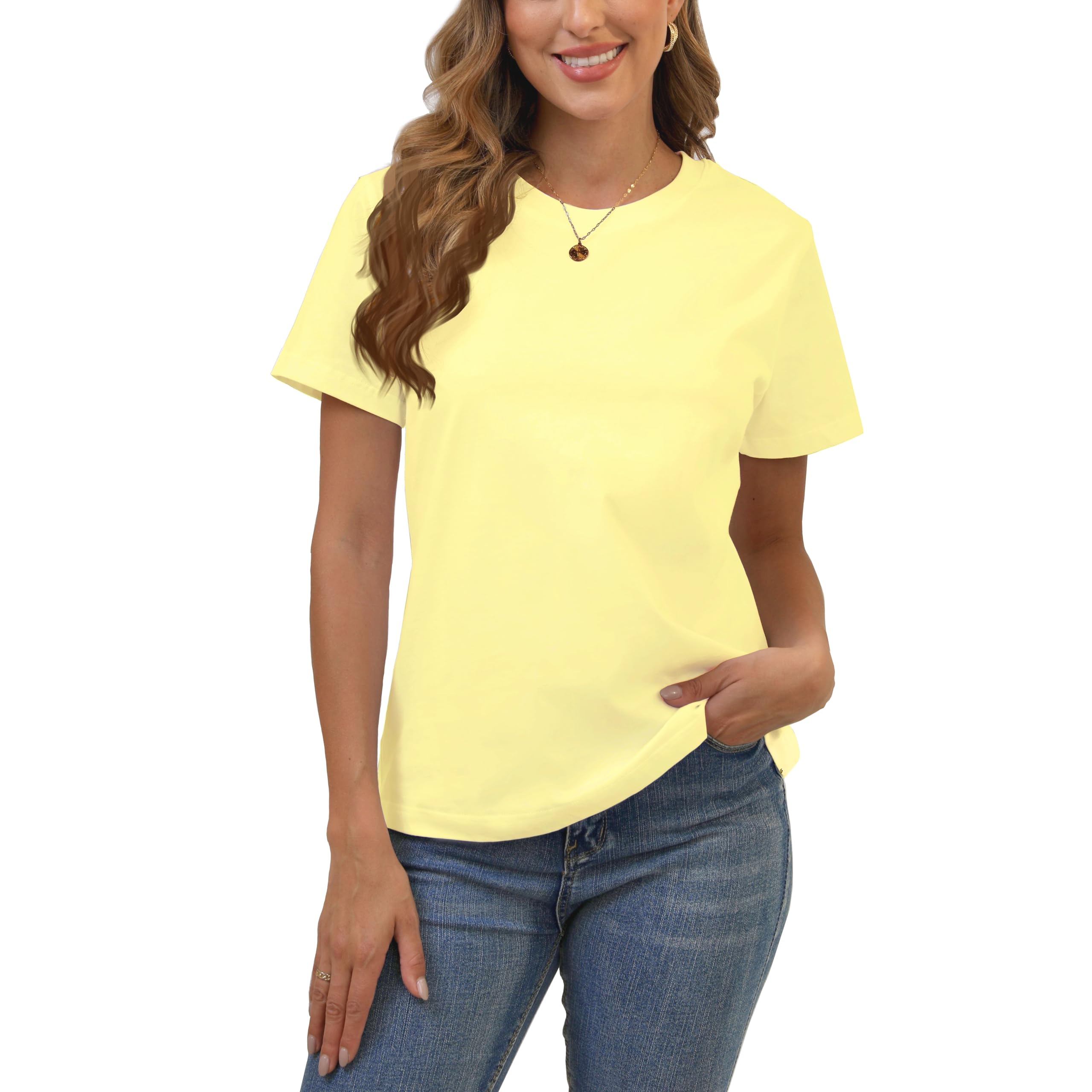 Cotton Basic T Shirts for Women,Crew Neck Short Sleeve Summer Shirts,Solid Loose Fit Tshirt, Plain Workout Tops, Undershirts