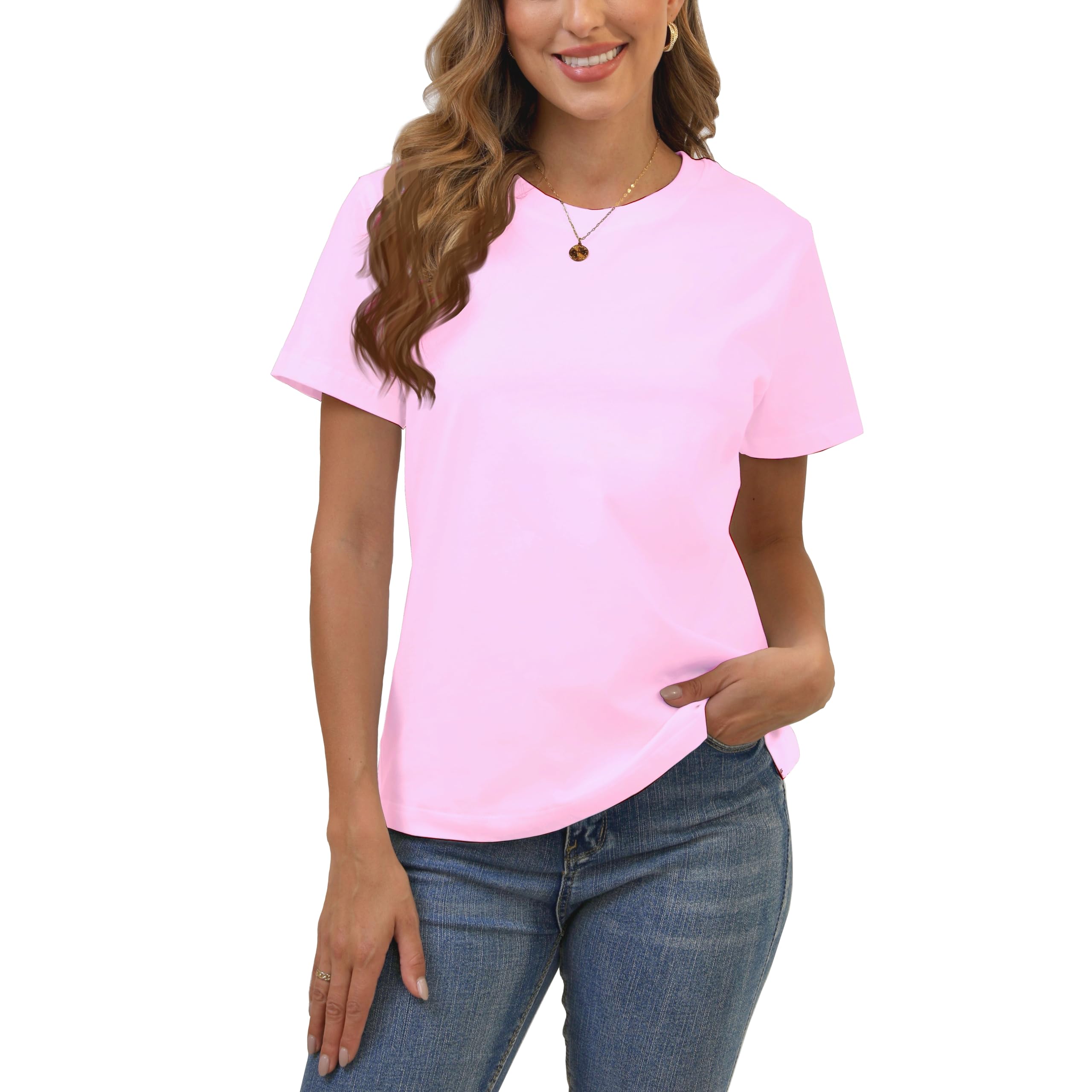 Cotton Basic T Shirts for Women,Crew Neck Short Sleeve Summer Shirts,Solid Loose Fit Tshirt, Plain Workout Tops, Undershirts