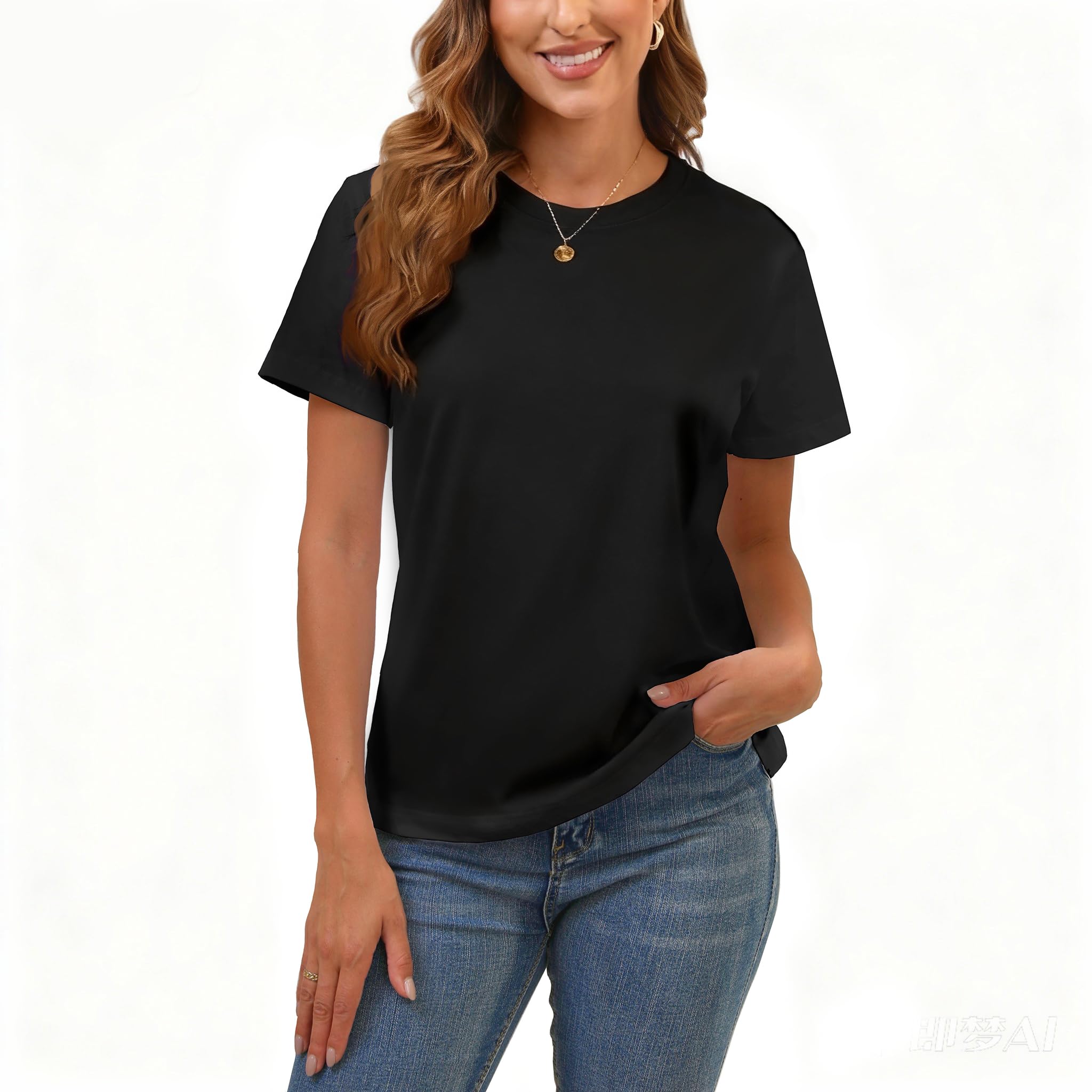 Cotton Basic T Shirts for Women,Crew Neck Short Sleeve Summer Shirts,Solid Loose Fit Tshirt, Plain Workout Tops, Undershirts